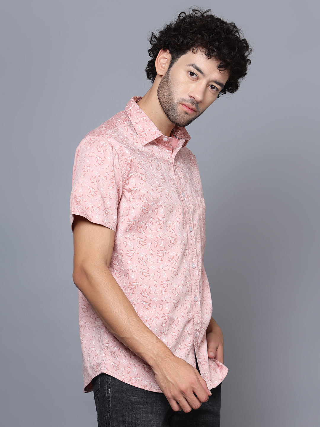 Cantabil Cotton Blend Printed Pink Half Sleeve Casual Shirt for Men with Pocket (7121335091339)
