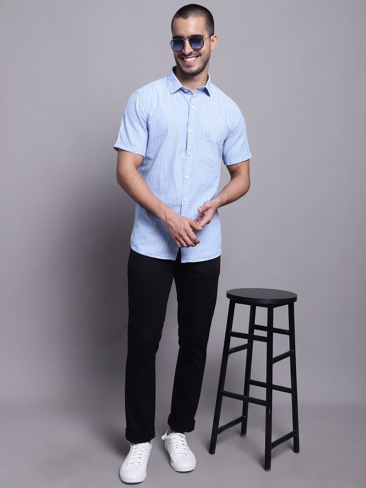 Cantabil Men Sky Blue Casual Shirt (7137567015051)