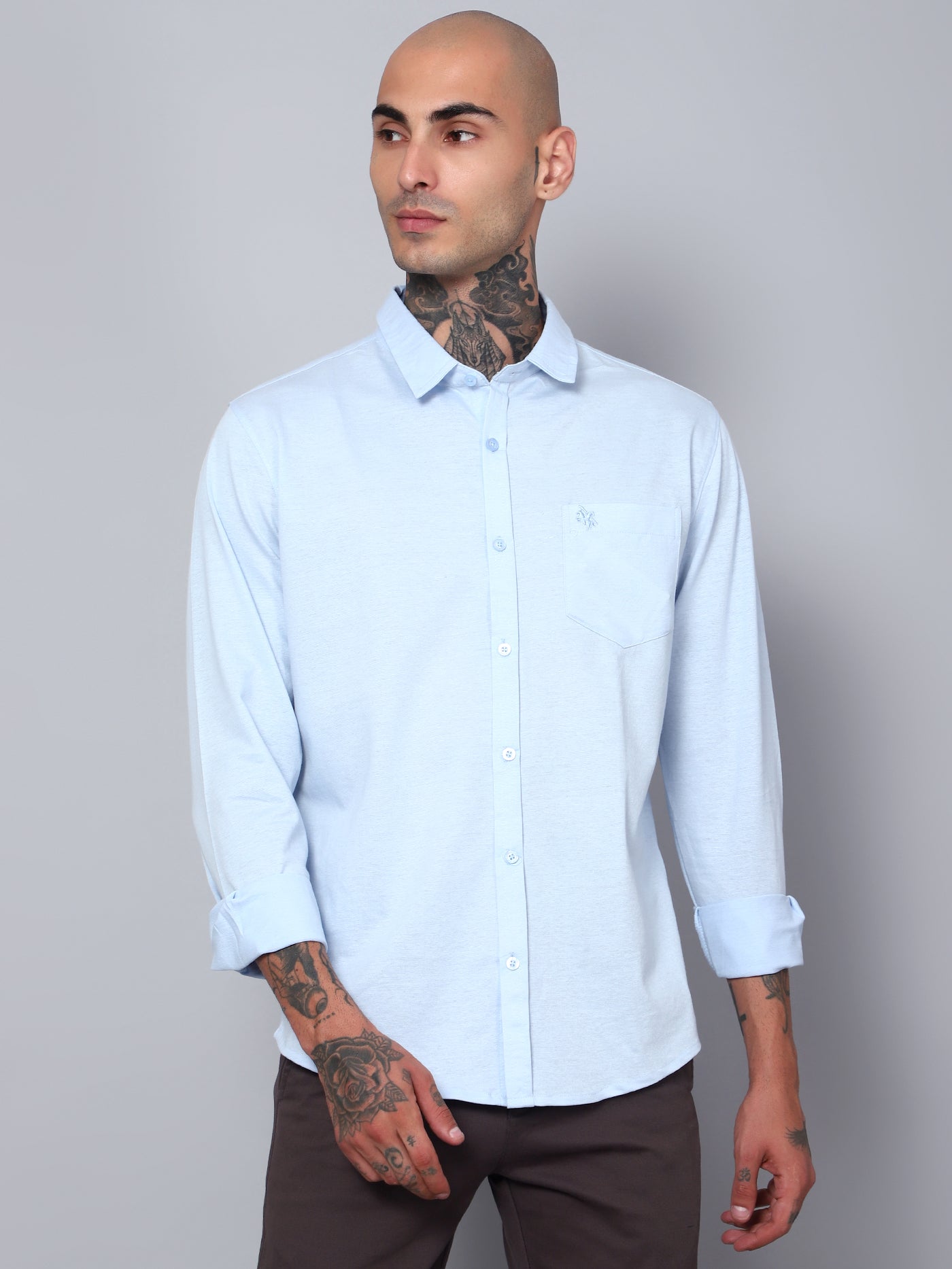Cantabil Men Sky Blue Full Sleeves Plain Casual Shirt (7153091149963)