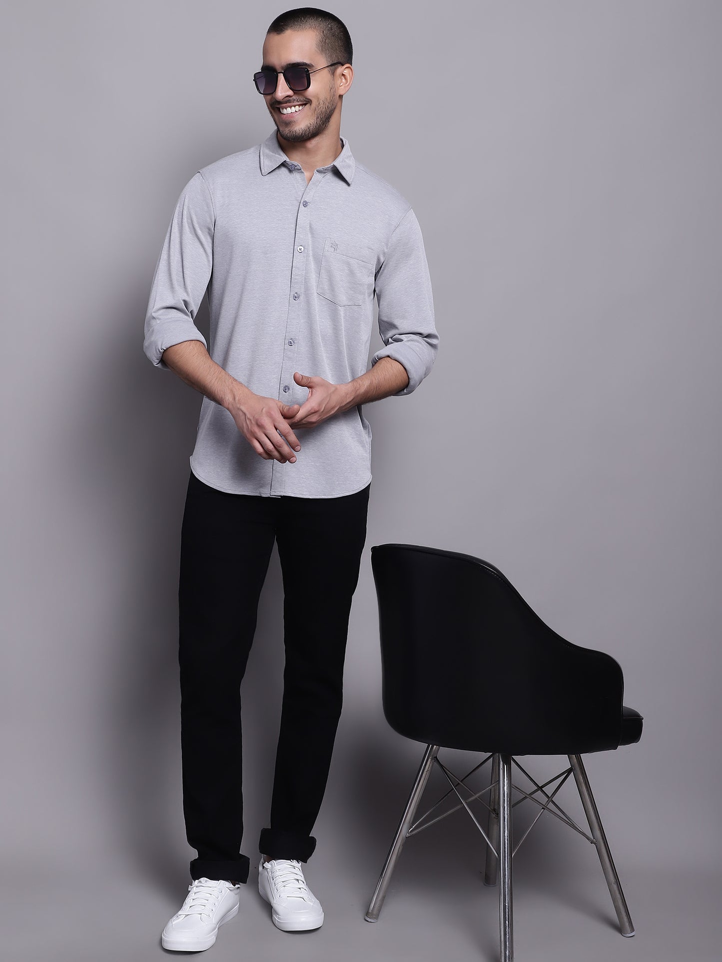 Cantabil Men Casual Grey Shirt (7143418790027)