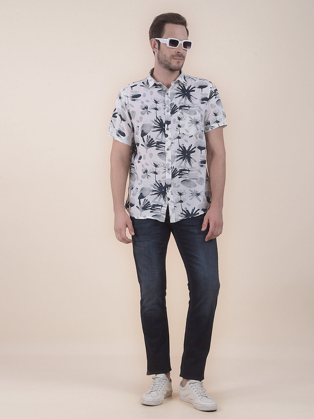 Grey Slim Fit Printed Half Sleeve Casual Shirt