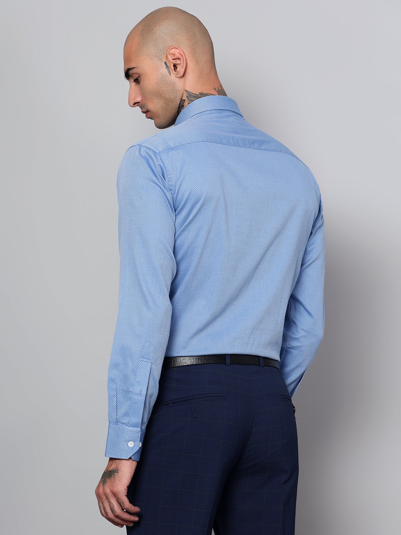 Cantabil Men Navy Blue Self Design Full Sleeves Formal Shirt (7153074438283)