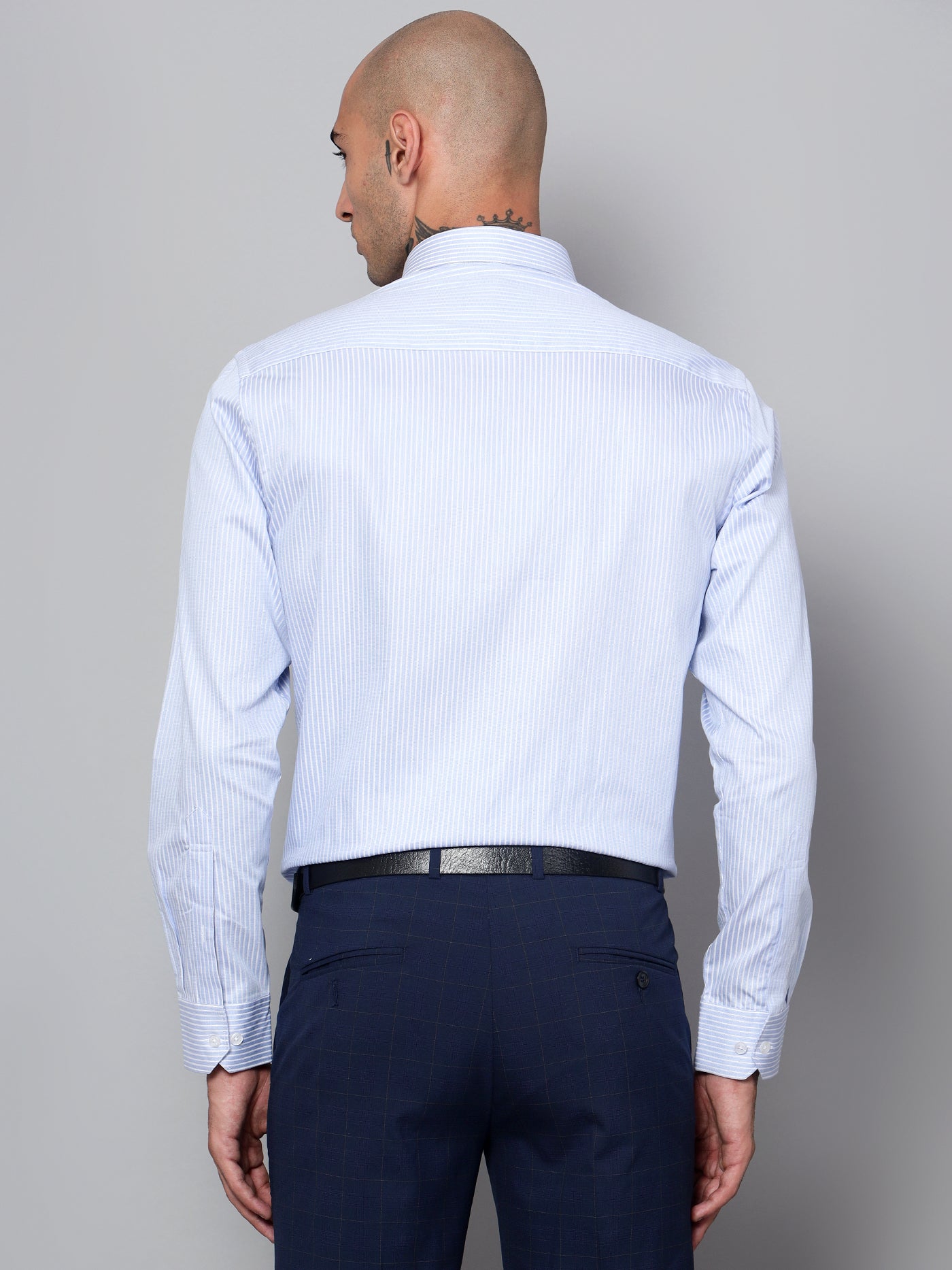 Cantabil Men Sky Blue Striped Pattern Full Sleeves Formal Shirt (7153056252043)