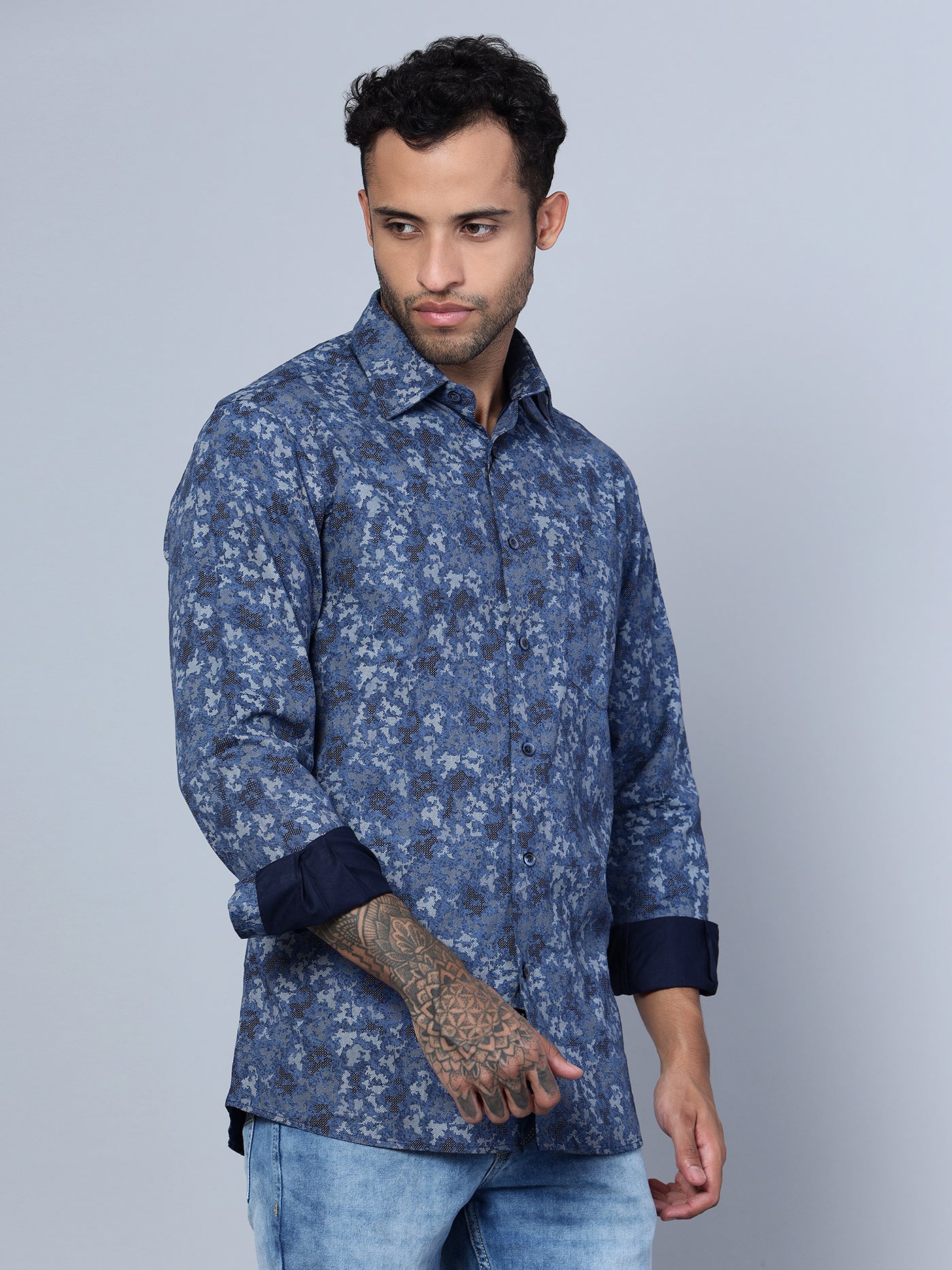 Cantabil Men Navy Blue Party Wear Shirt (7135823626379)