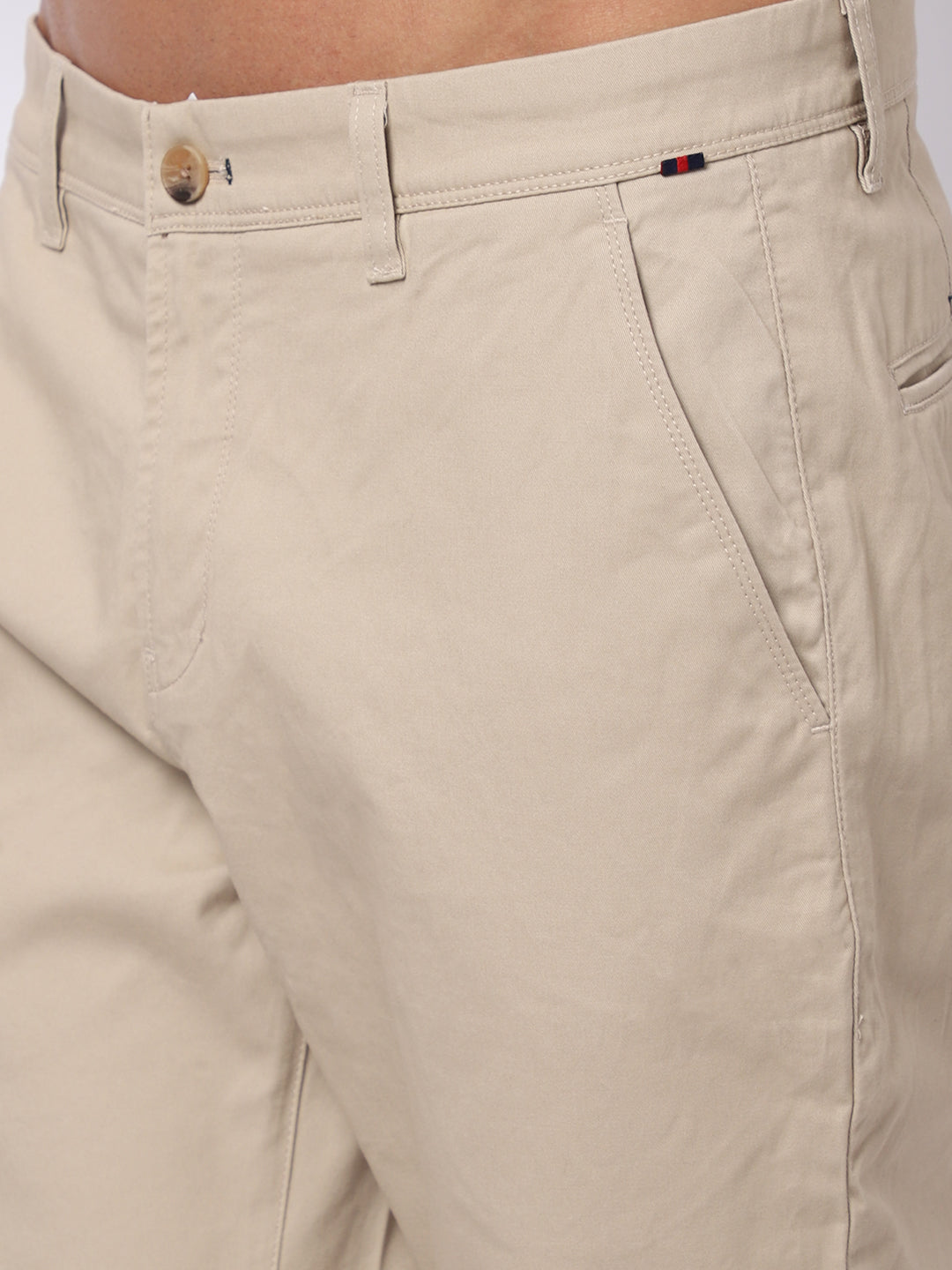 Cantabil Men Beige Cotton Blend Solid Regular Fit Casual Trouser (6930274910347)