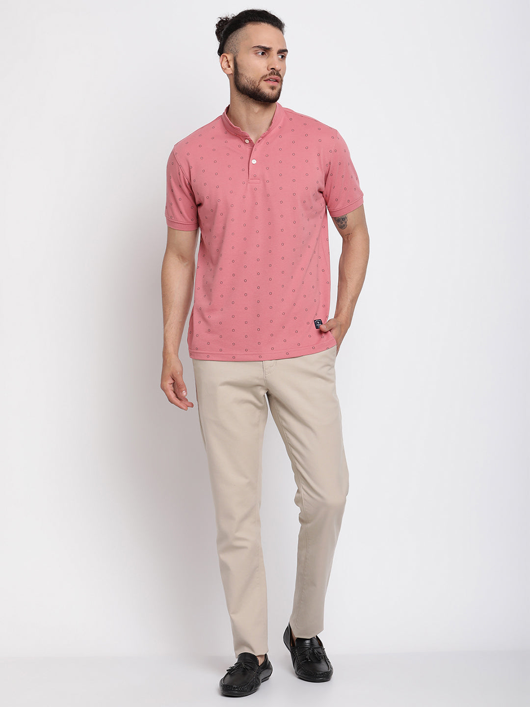 Cantabil Men Beige Cotton Blend Solid Regular Fit Casual Trouser (6768422224011)