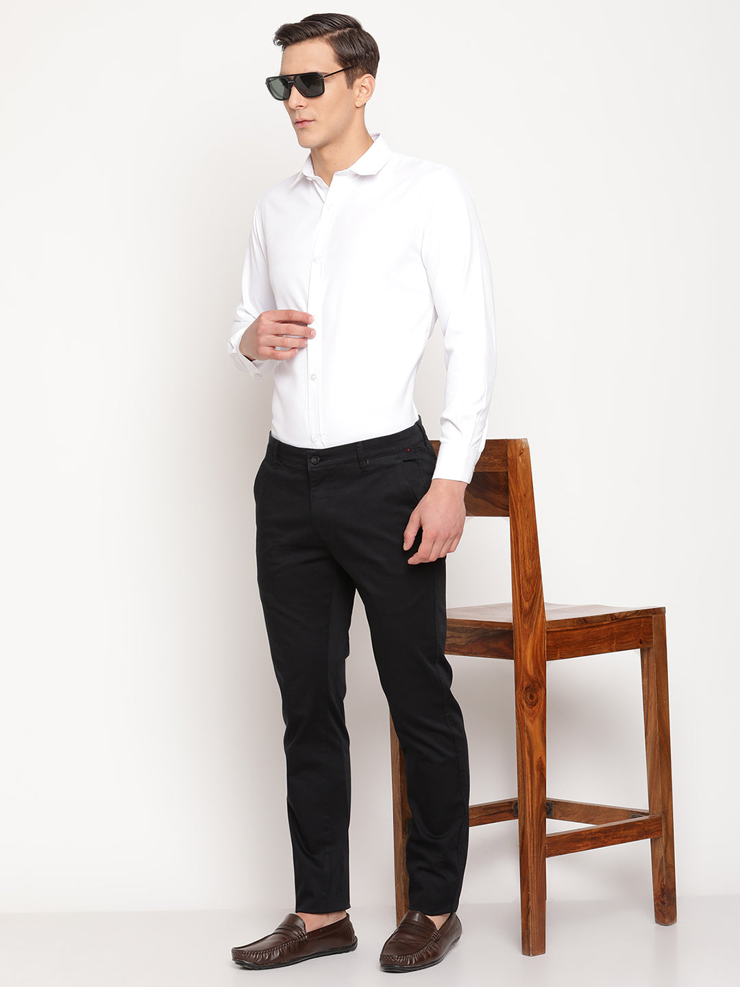 Cantabil Men Black Cotton Blend Solid Regular Fit Casual Trouser (6805169897611)