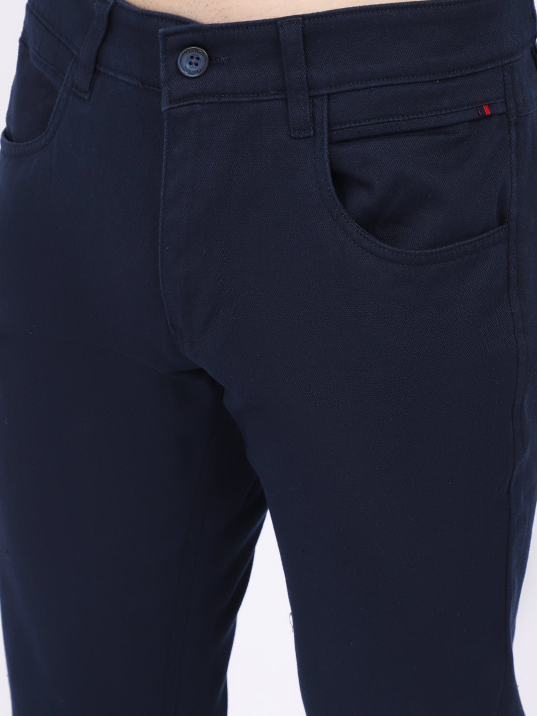 Cantabil Men Navy Blue Cotton Blend Solid Regular Fit Casual Trouser (6868860240011)