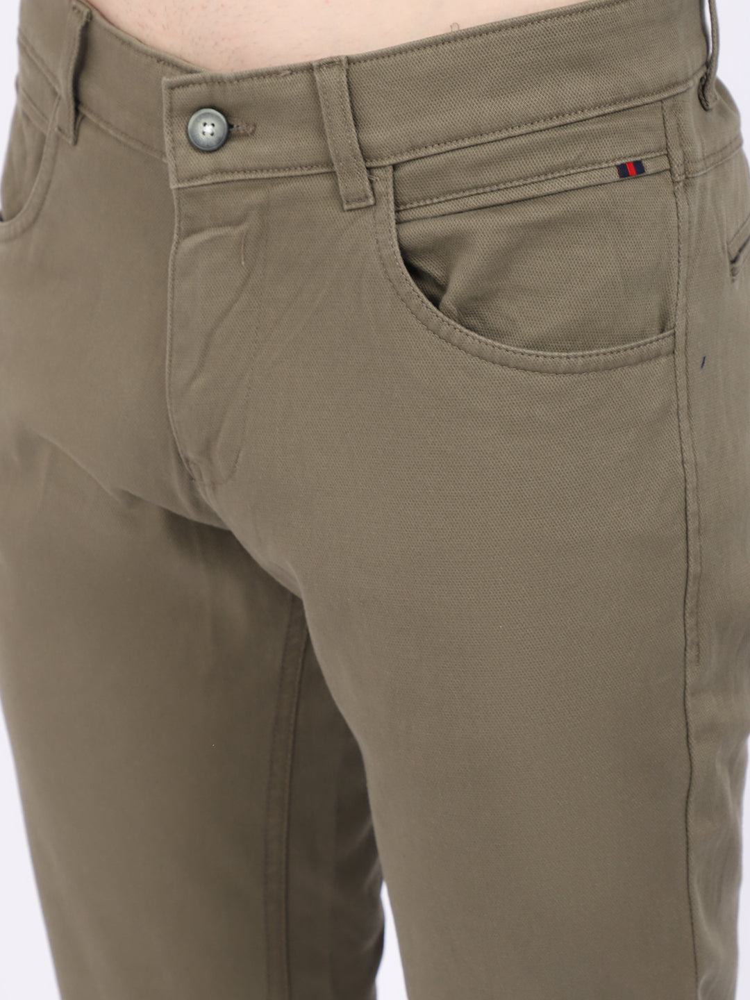 Cantabil Men Olive Cotton Blend Solid Regular Fit Casual Trouser (6868674085003)