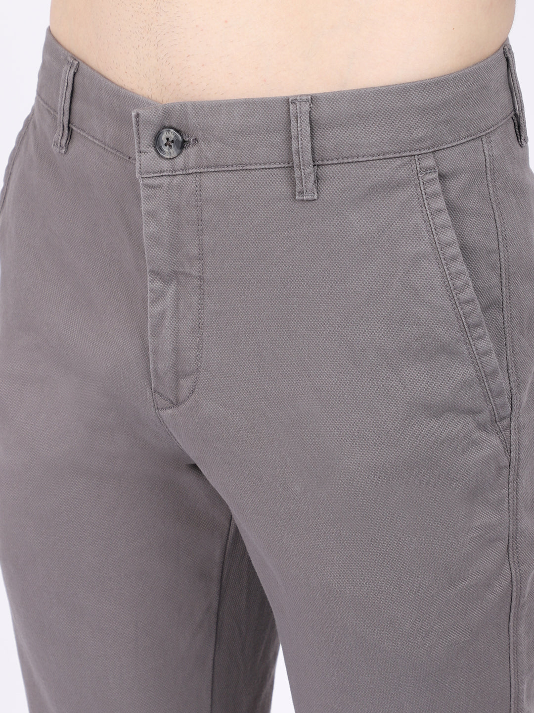 Cantabil Men Grey Cotton Blend Self Design Regular Fit Casual Trouser (6868855750795)