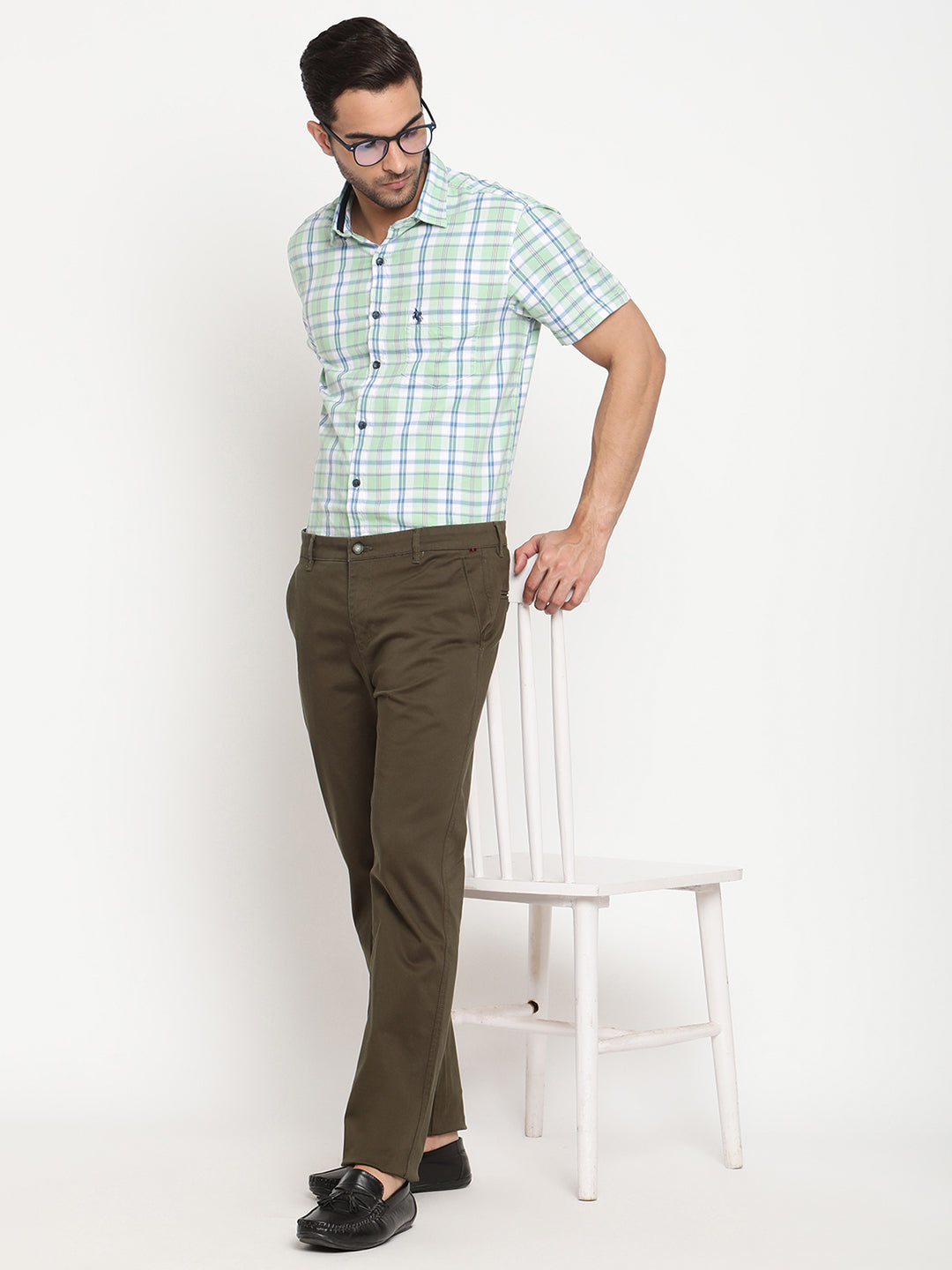 Cantabil Men Olive Cotton Blend Solid Regular Fit Casual Trouser (6794743808139)