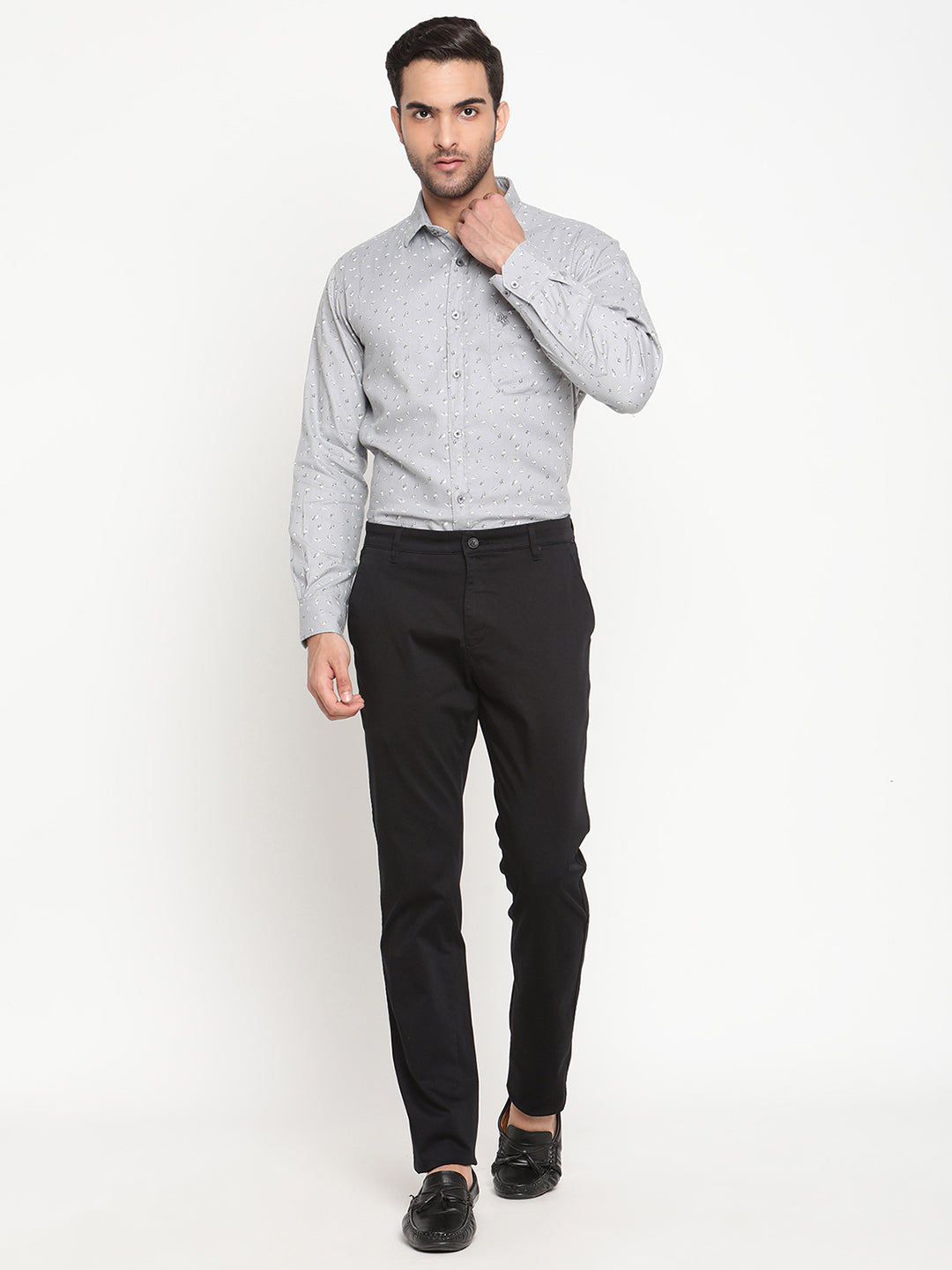 Cantabil Men Black Cotton Blend Solid Regular Fit Casual Trouser (6794777755787)