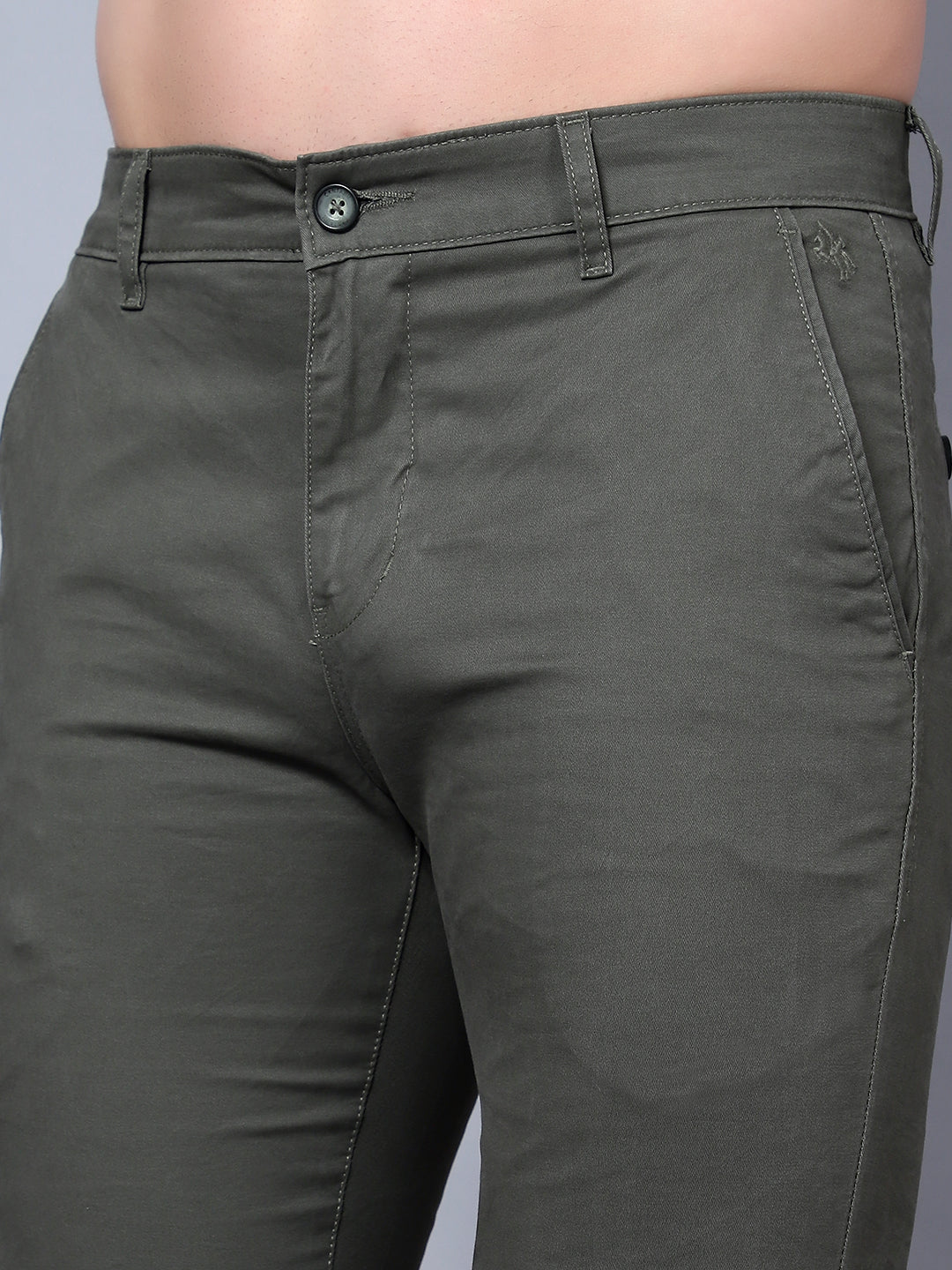 Cantabil Men Olive Cotton Blend Solid Regular Fit Casual Trouser (7089858412683)