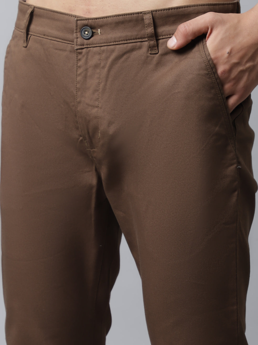 Cantabil Men Brown Cotton Blend Self Design Regular Fit Casual Trouser (7048360132747)