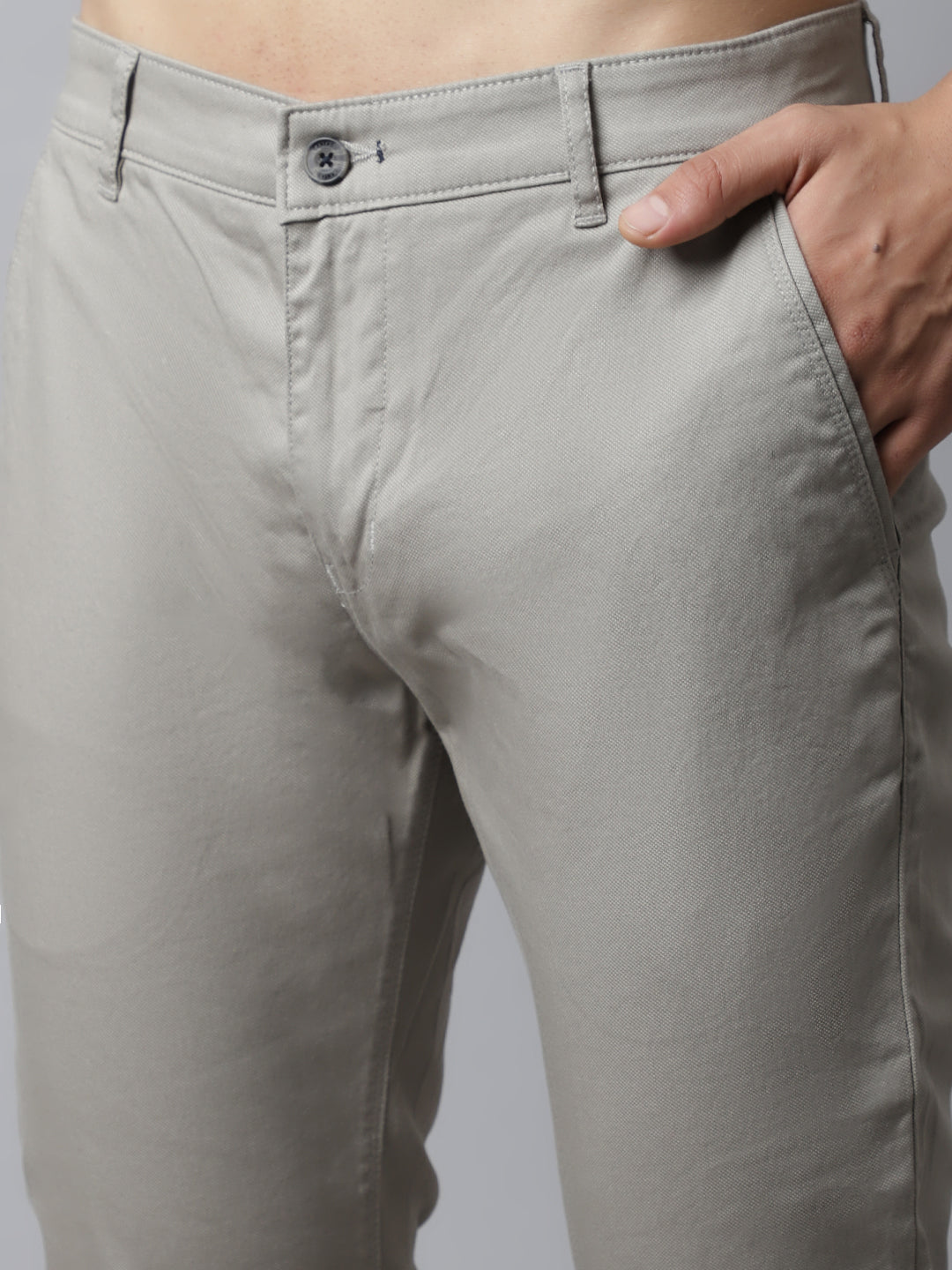 Cantabil Men Grey Cotton Blend Self Design Regular Fit Casual Trouser (7048360657035)