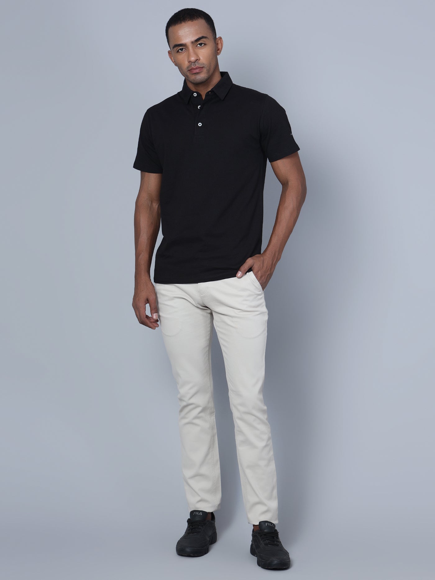 Cantabil Men Beige Cotton Blend Self Design Regular Fit Casual Trouser (7135785451659)