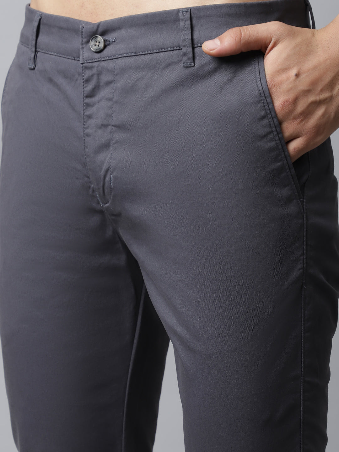 Cantabil Men Grey Cotton Blend Solid Regular Fit Casual Trouser (7048361836683)