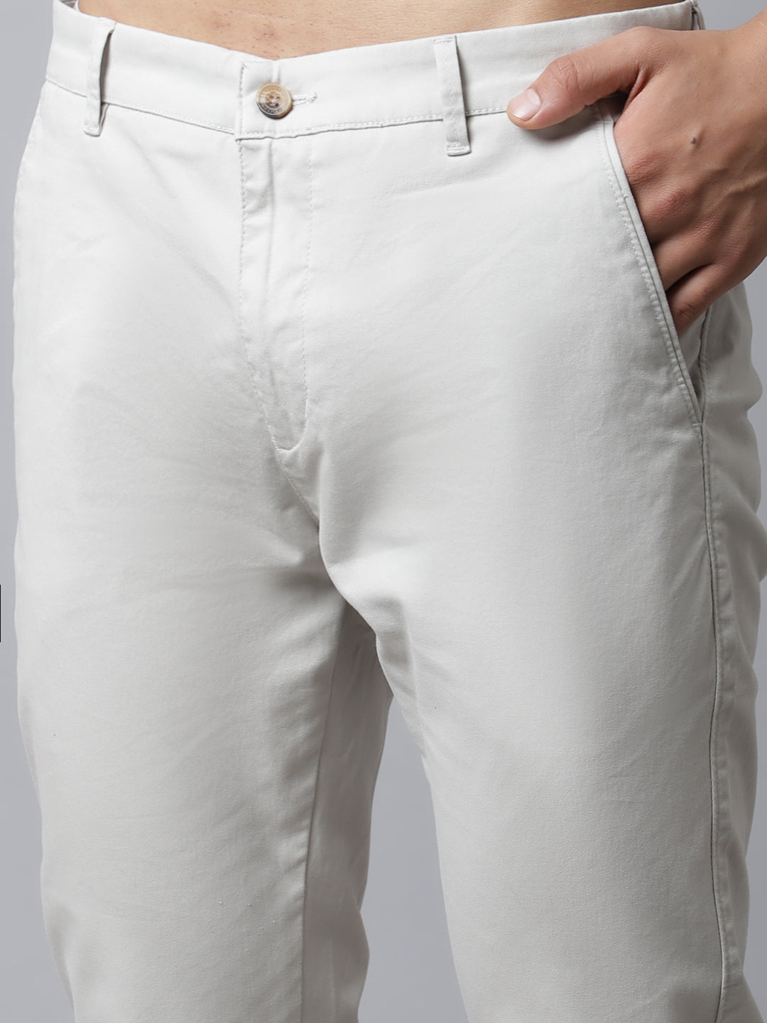 Cantabil Men off white Cotton Blend Solid Regular Fit Casual Trouser (7048365605003)