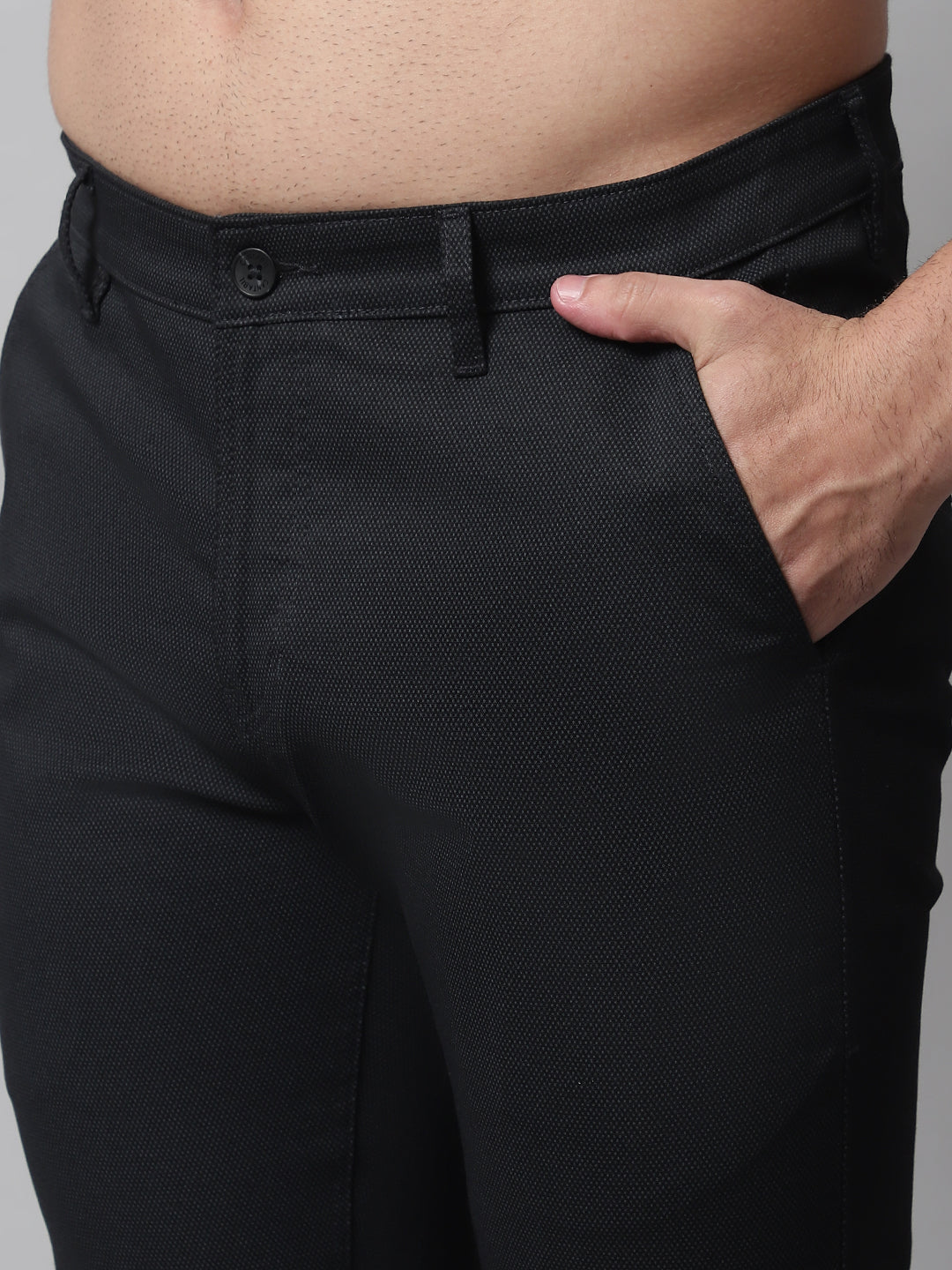 Cantabil Men Black Cotton Blend Printed Regular Fit Casual Trouser (7071169544331)