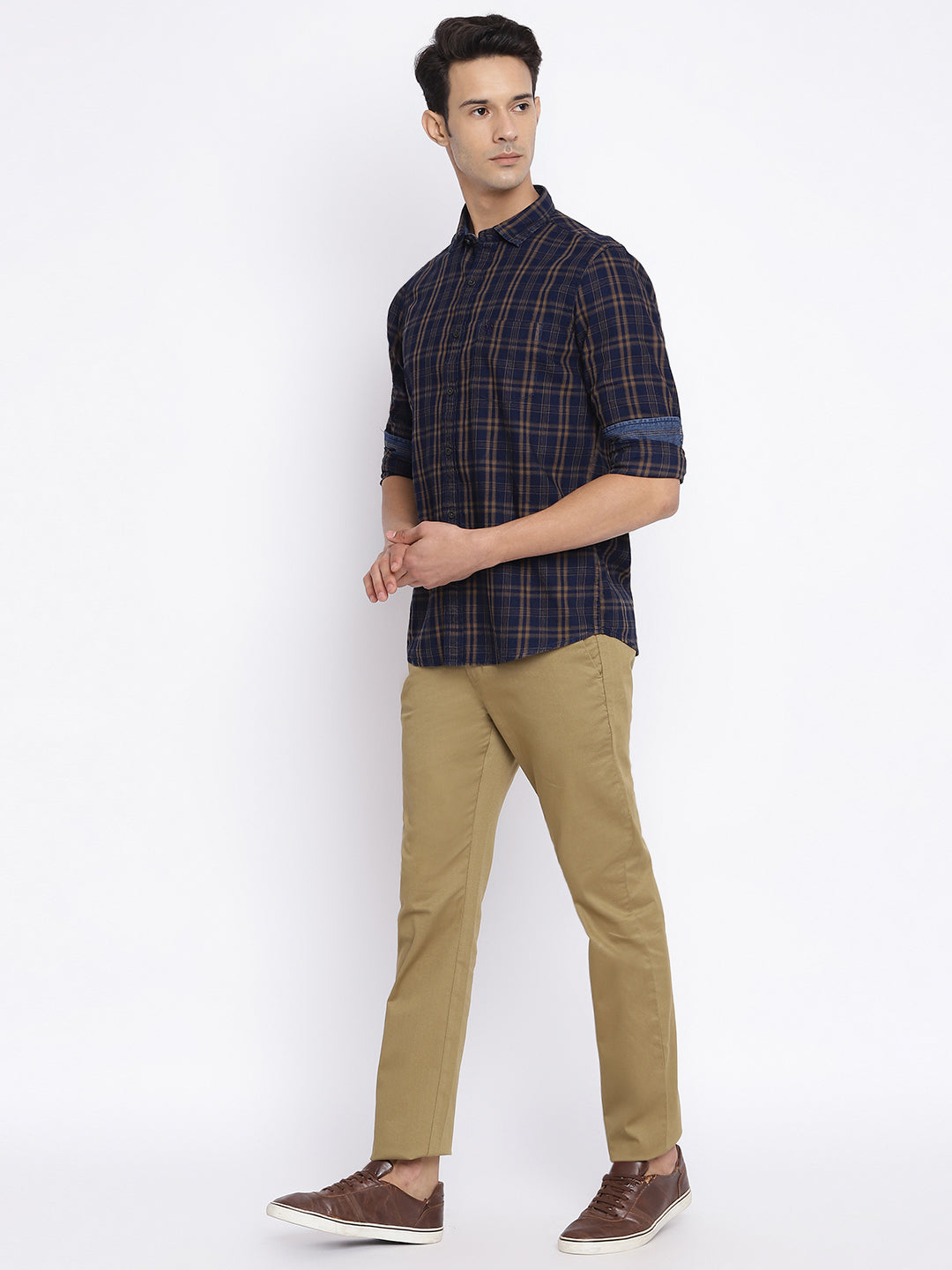 Cantabil Men Khaki Cotton Blend Printed Regular Fit Casual Trouser (7047336067211)