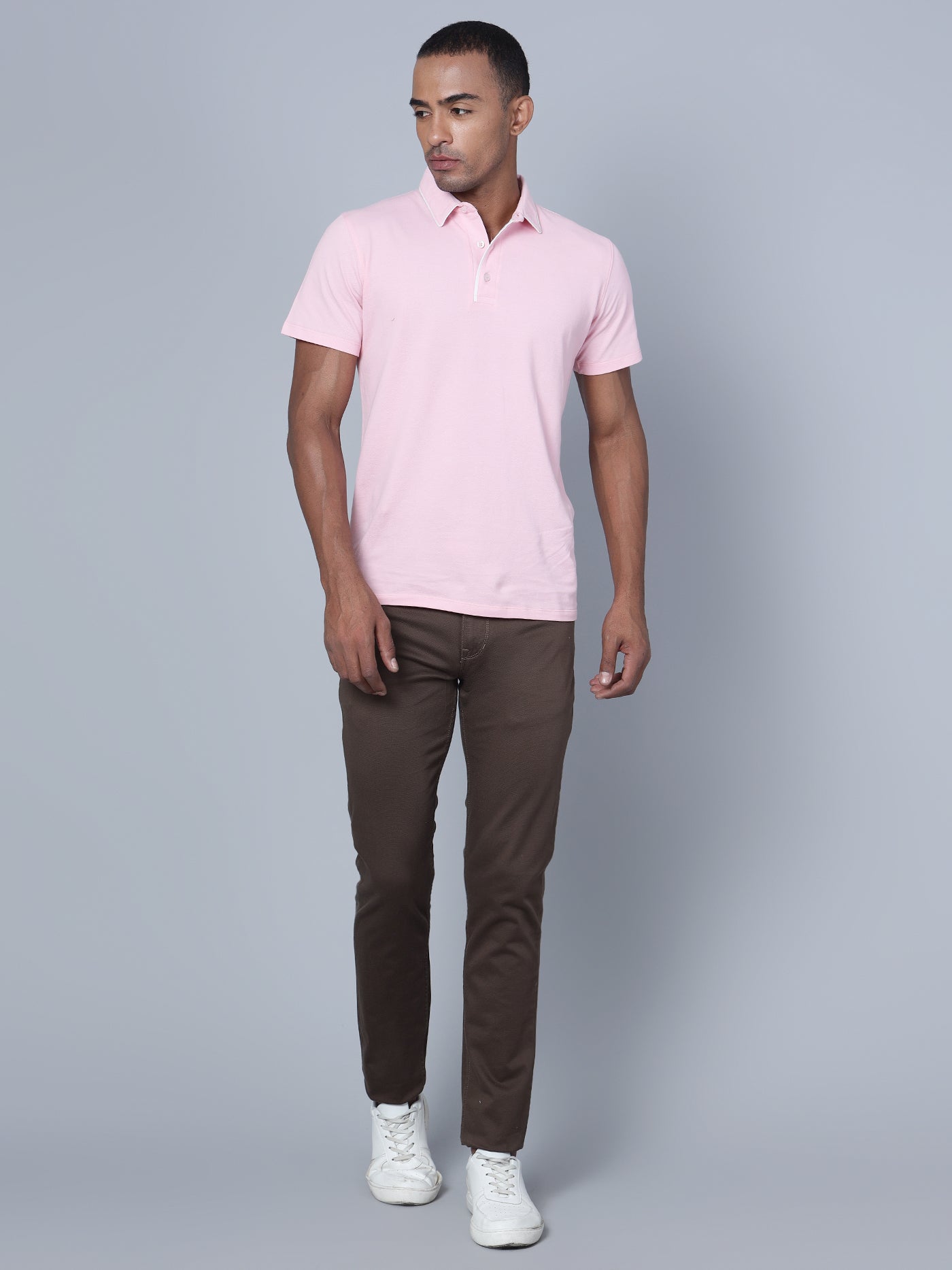 Cantabil Men Brown Cotton Blend Self Design Regular Fit Casual Trouser (7135788171403)