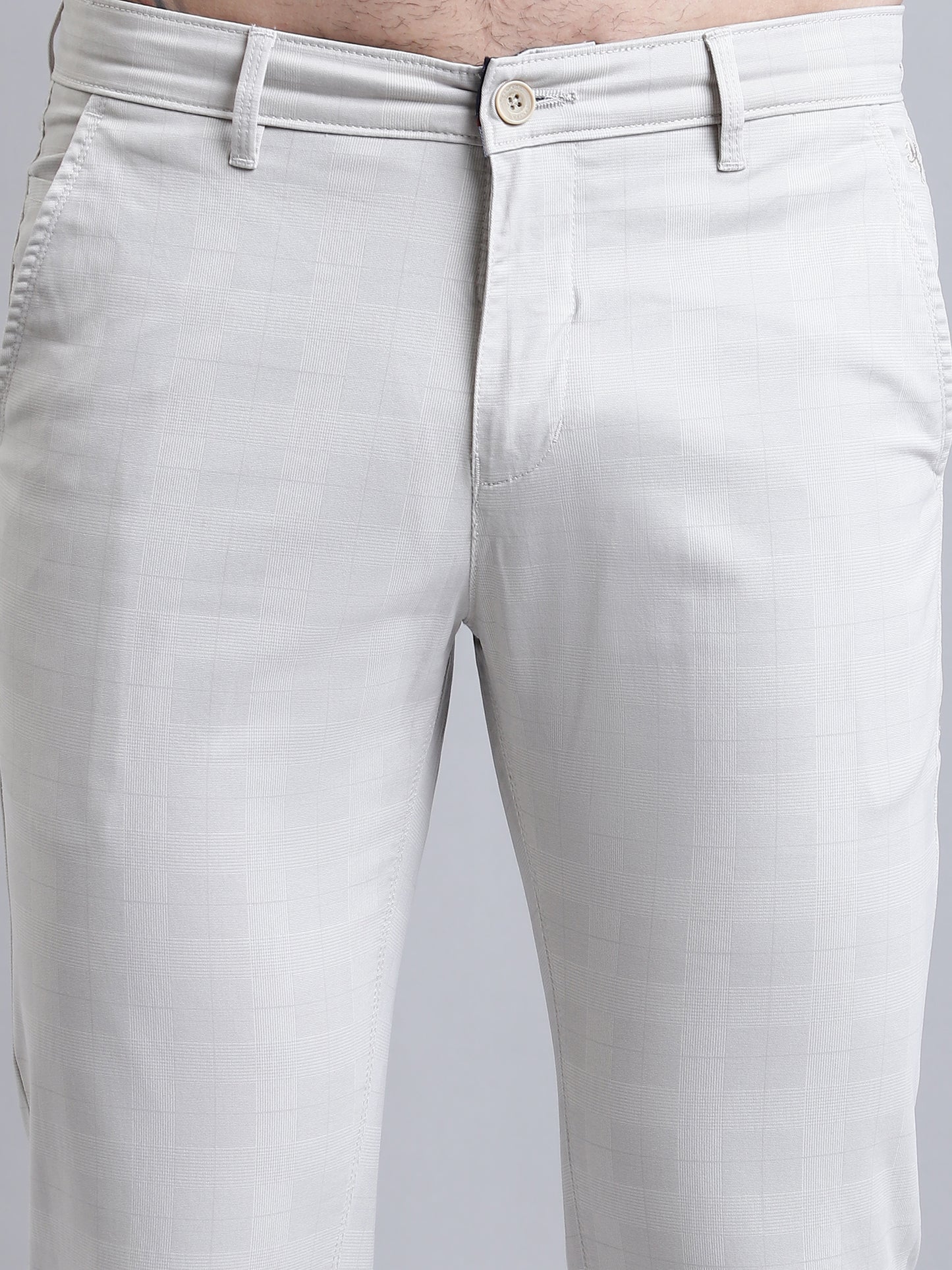 Cantabil Men Beige Checkered Casual Trouser (7156128776331)