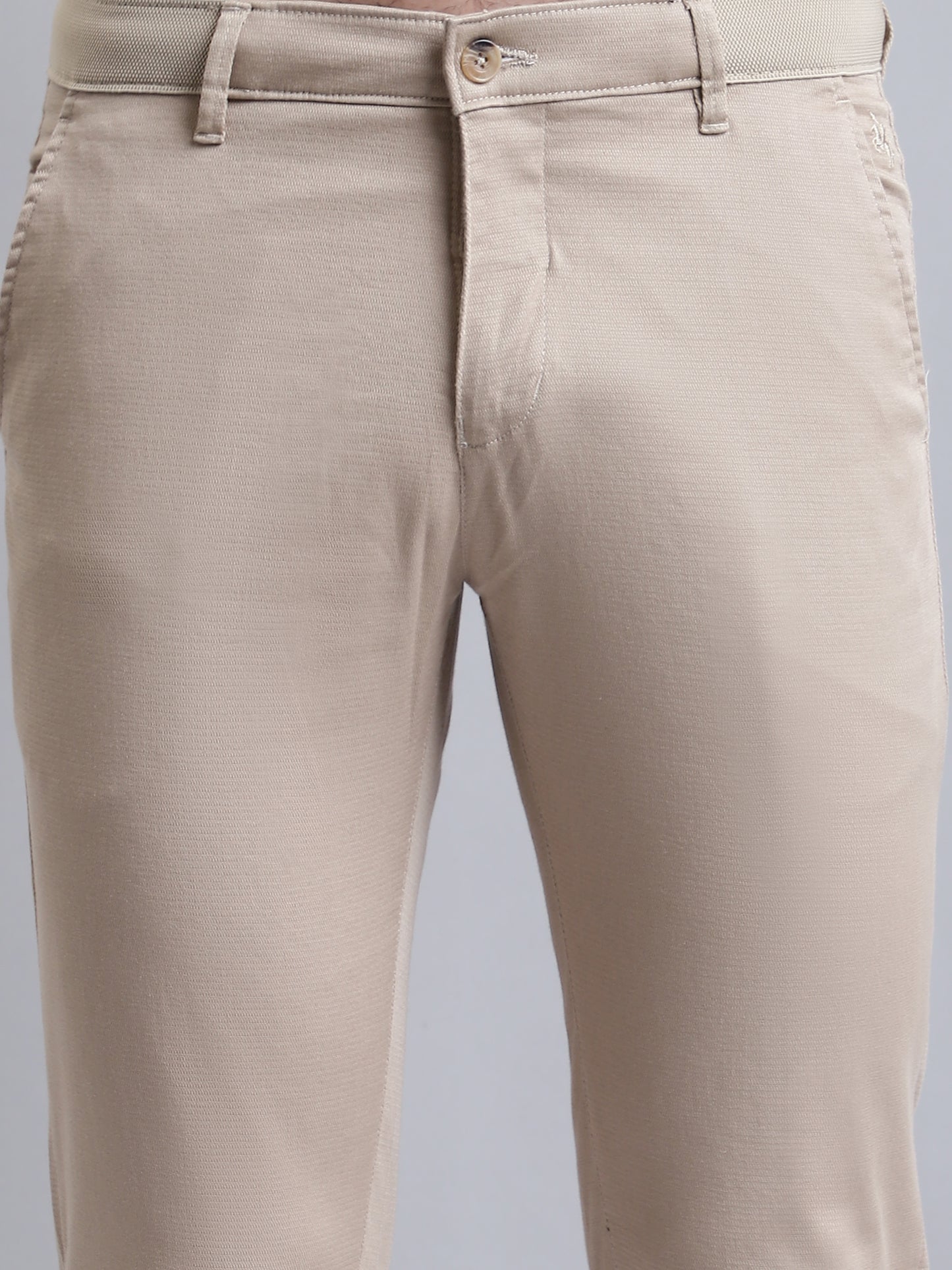 Cantabil Men Khaki Self Design Casual Trouser (7156133724299)