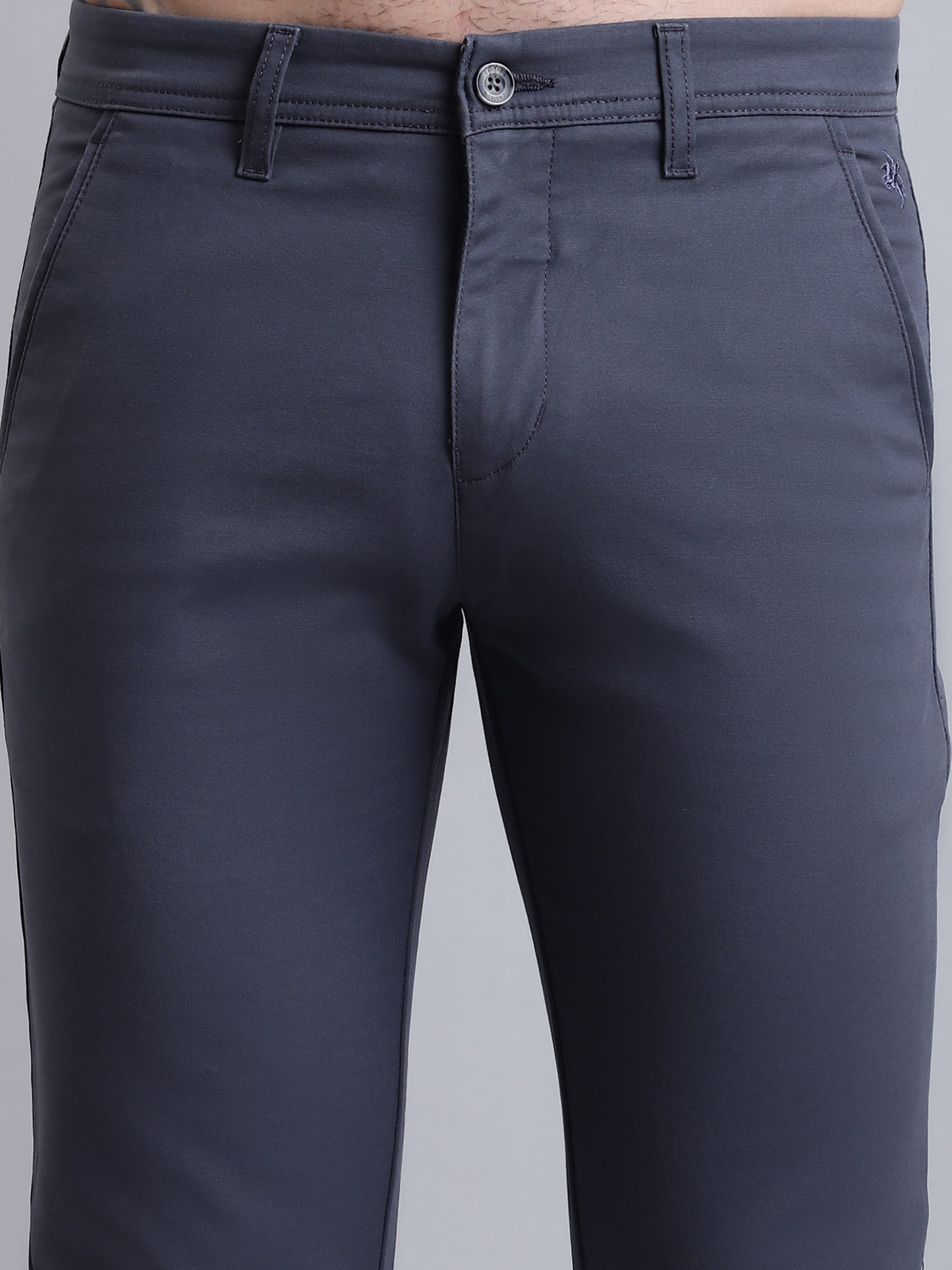 Cantabil Men Dark Grey Solid Plain Casual Trouser (7156402847883)