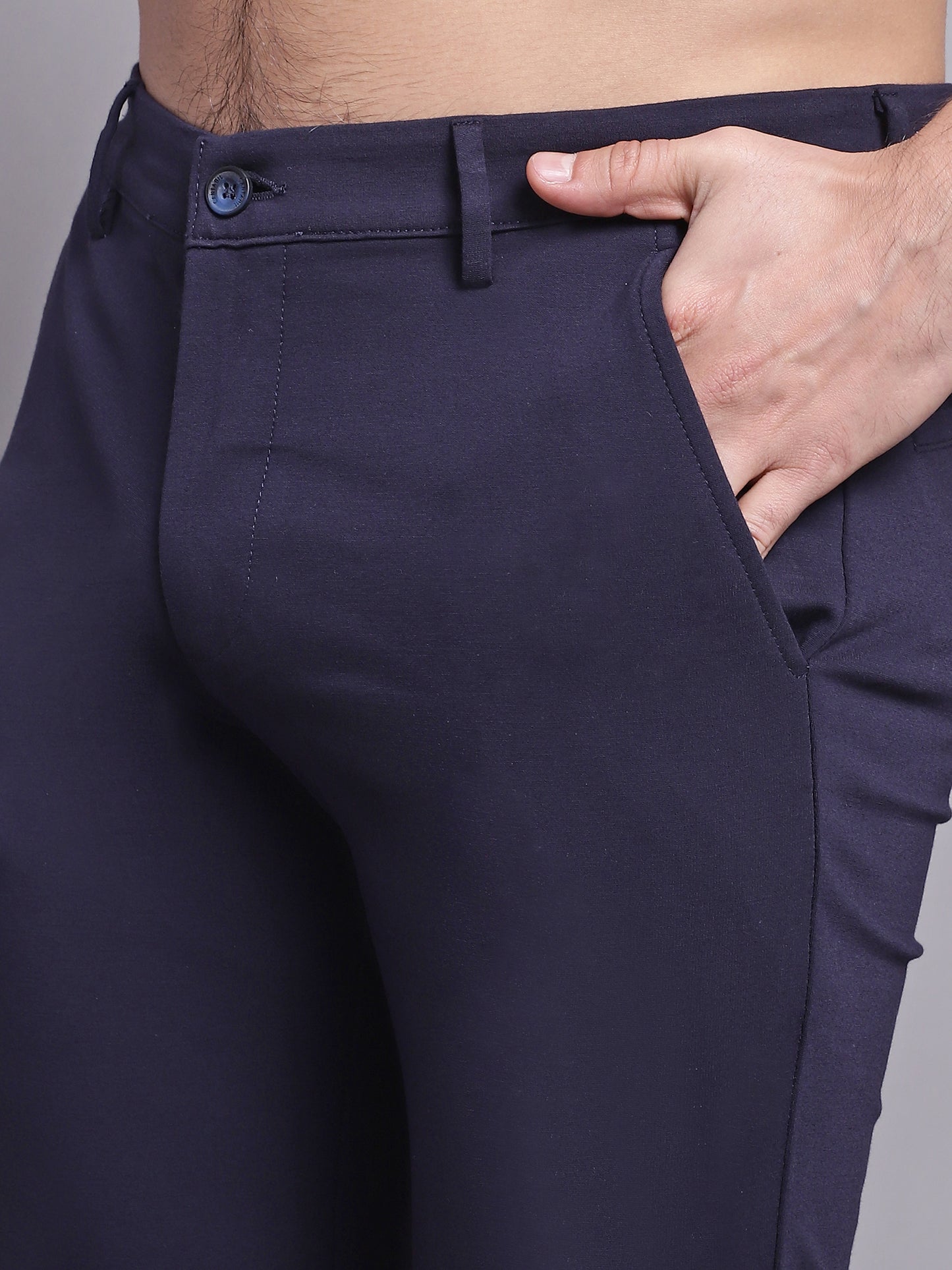 Cantabil Men Navy Blue Casual Trouser (7137874280587)