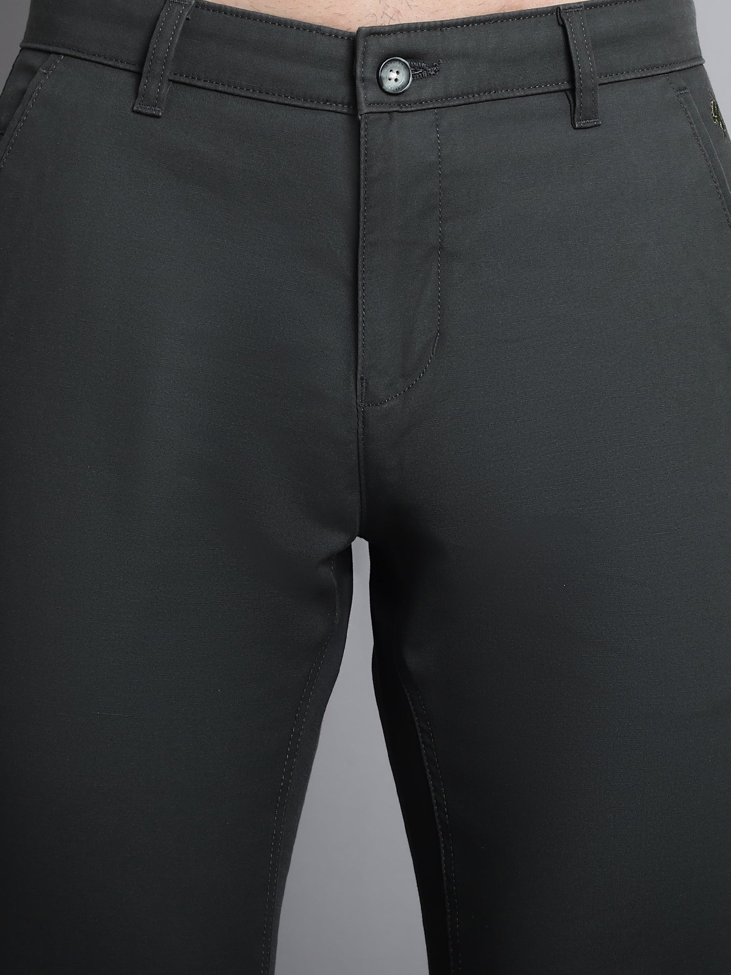 Cantabil Olive Solid Non Pleated Regular Fit Mid Rise Casual Trousers for Men (7165911466123)