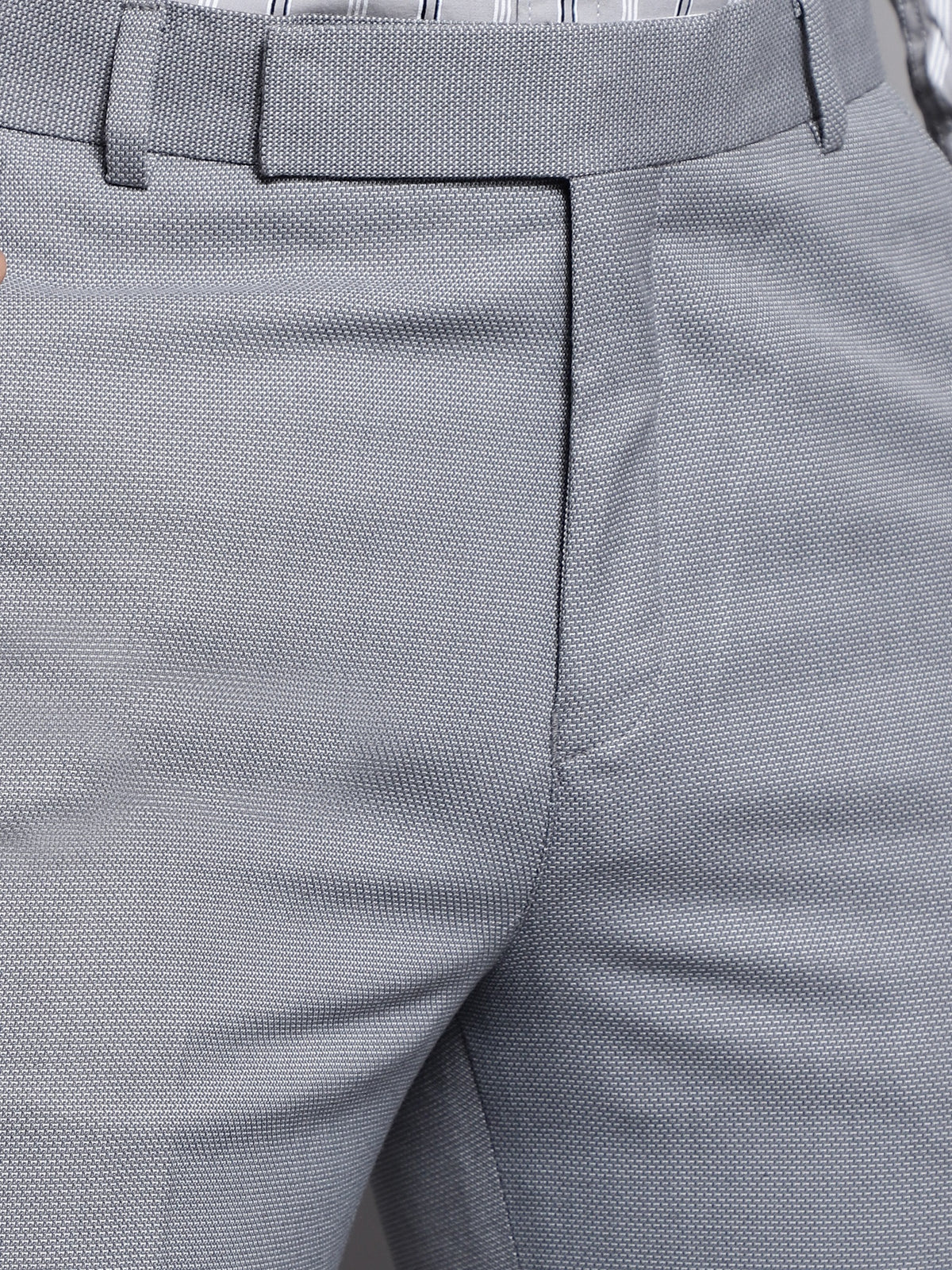 Cantabil Grey Self Design Non Pleated Regular Fit Mid Rise Formal Trousers for Men (7162826457227)