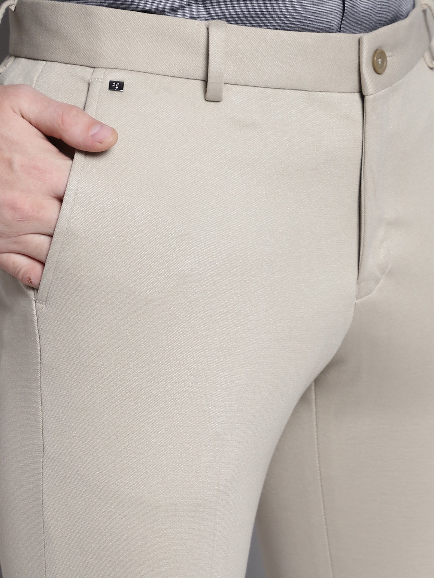 Cantabil Grey Solid Non Pleated Regular Fit Mid Rise Formal Trousers for Men (7162829439115)