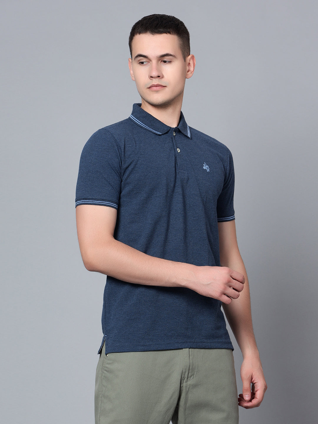 Cantabil Men Navy Mélange Polo T-Shirt (7133663690891)