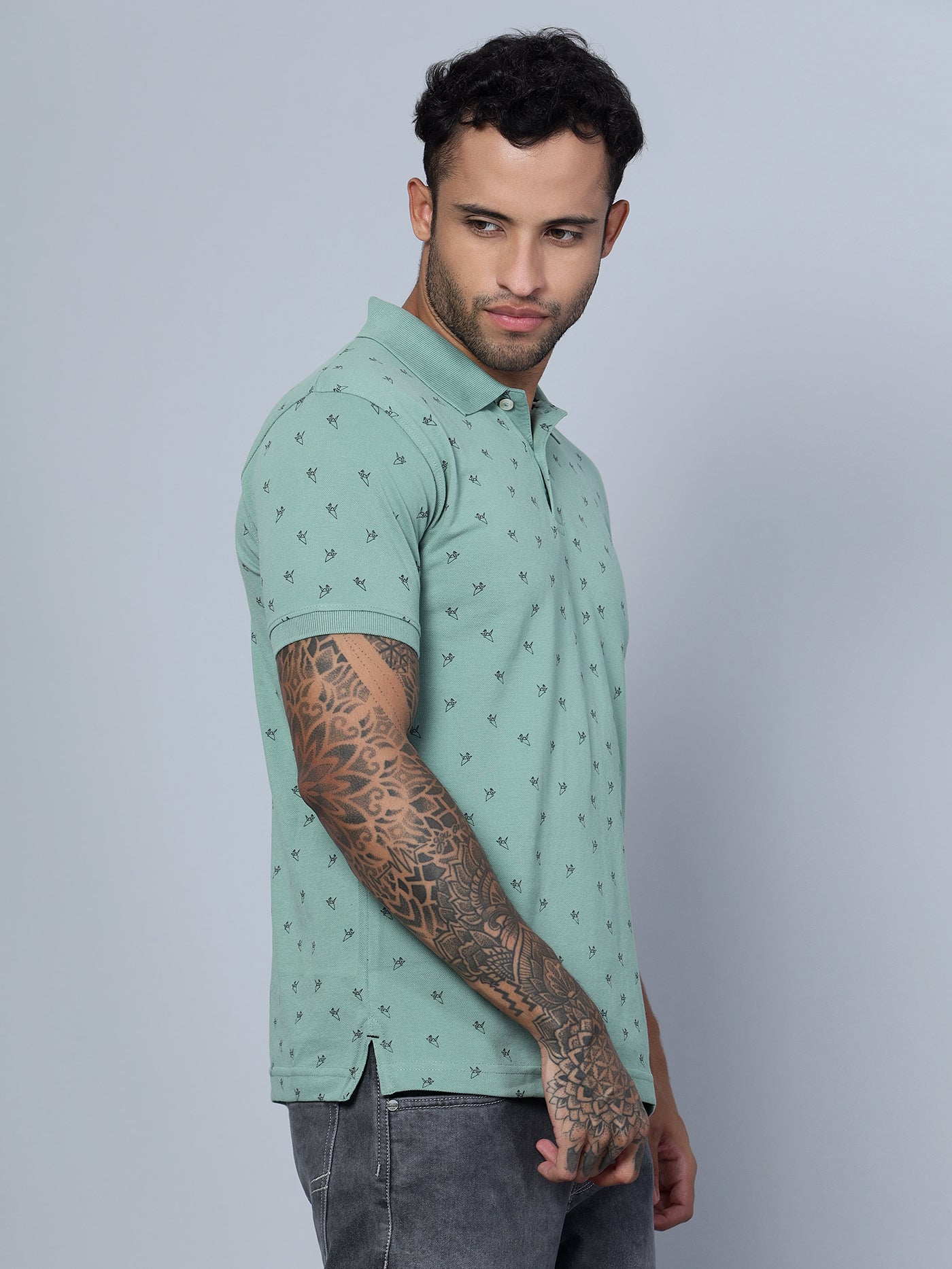 Cantabil Men Polo Neck Green T-Shirt (7134689198219)