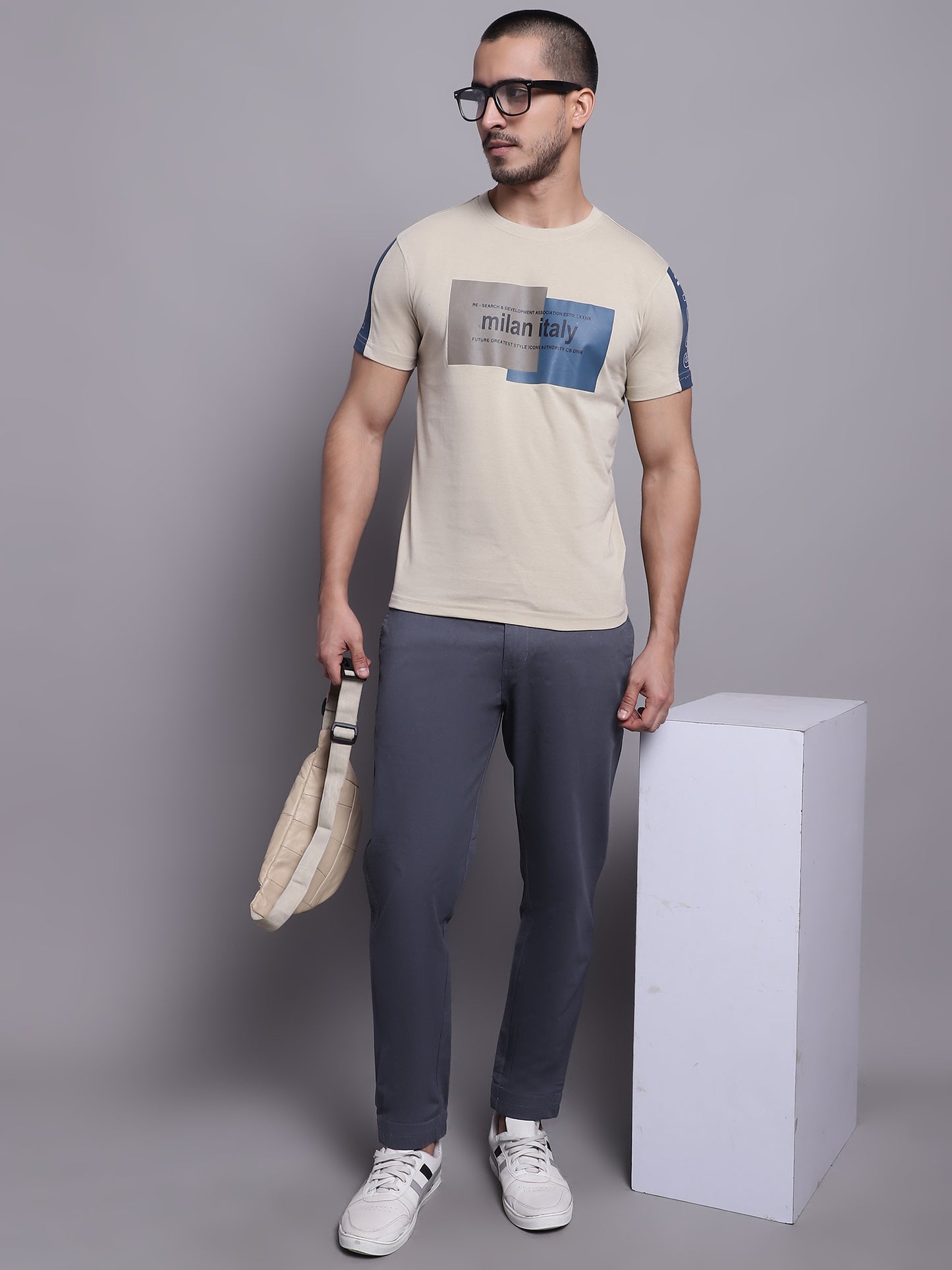 Cantabil Men Beige Casual T-Shirt (7142877921419)
