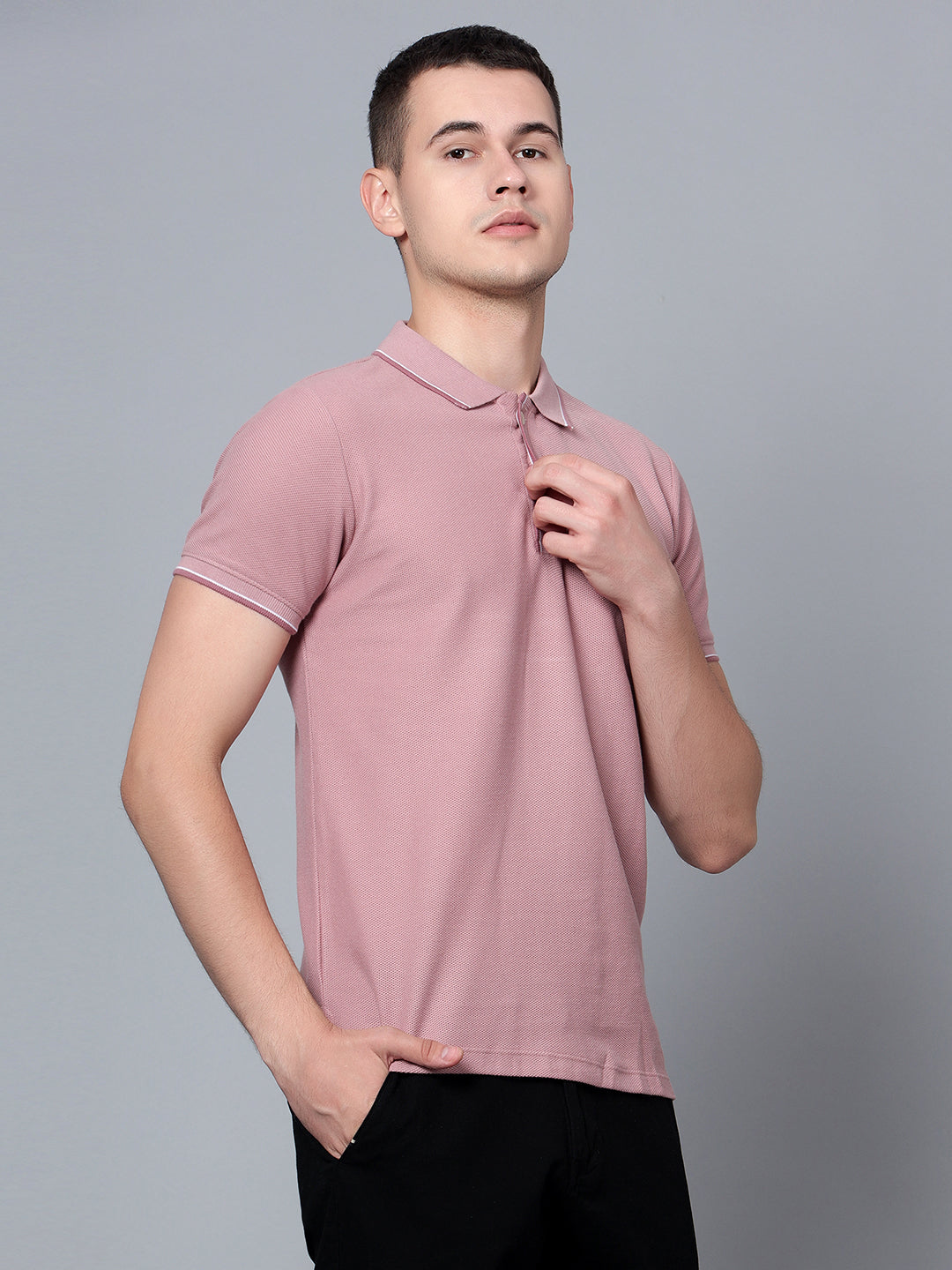 Cantabil Men Dusty Pink Polo T-Shirt (7134077354123)