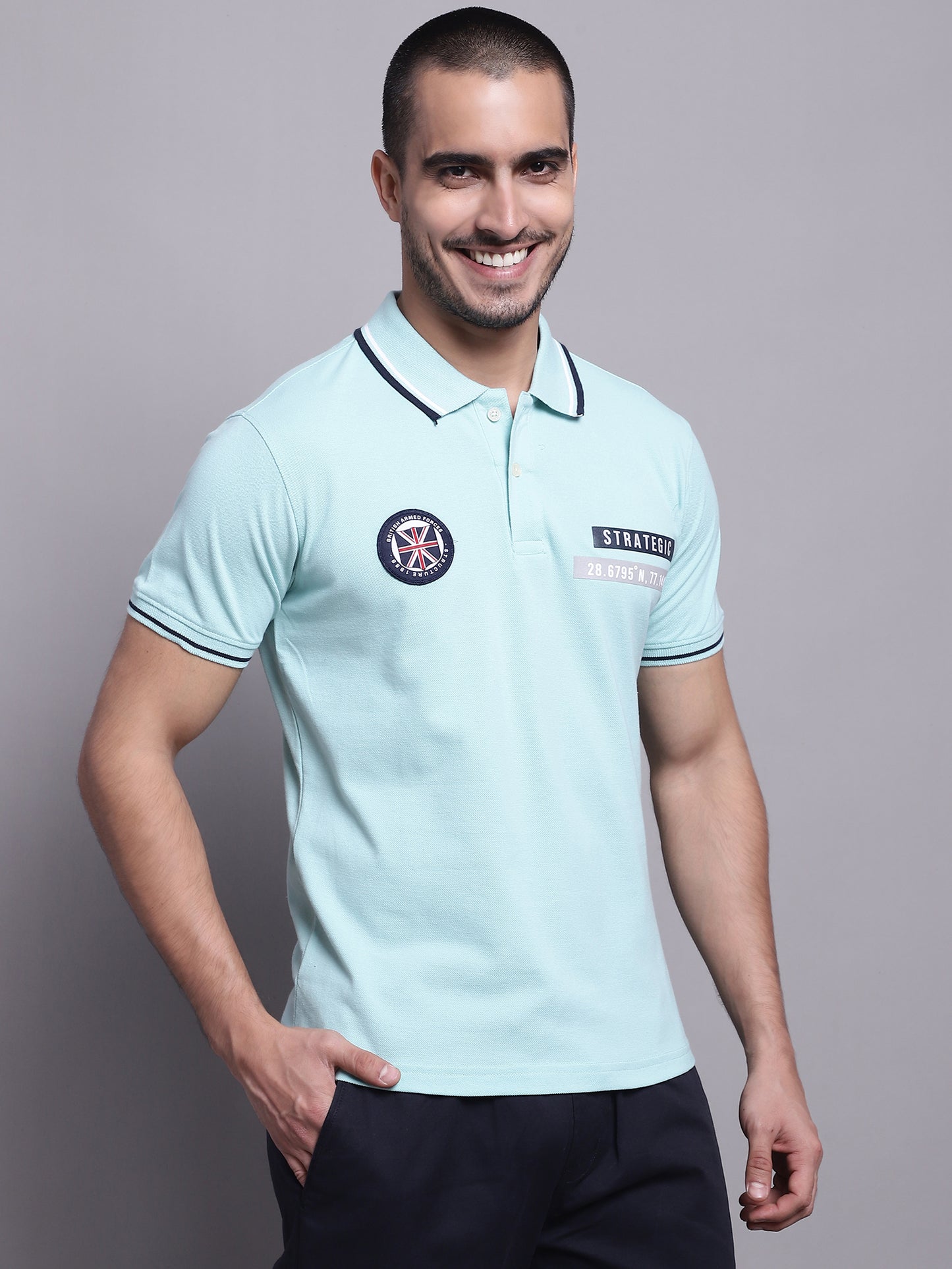 Cantabil Men Light Blue Casual T-Shirt (7143088193675)