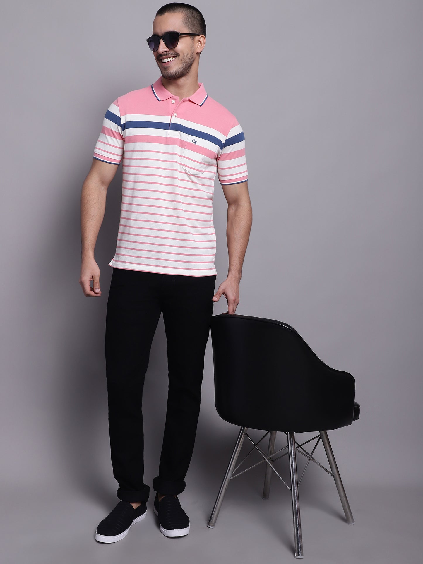 Cantabil Men Pink Polo Neck T-Shirt (7139063857291)