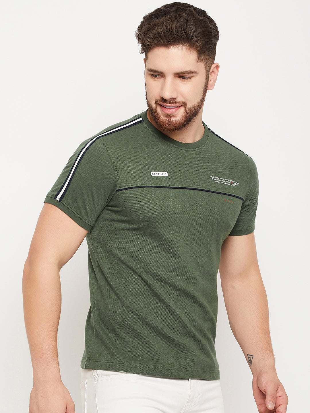 Cantabil Men Olive Round Neck T-Shirt (7135102894219)