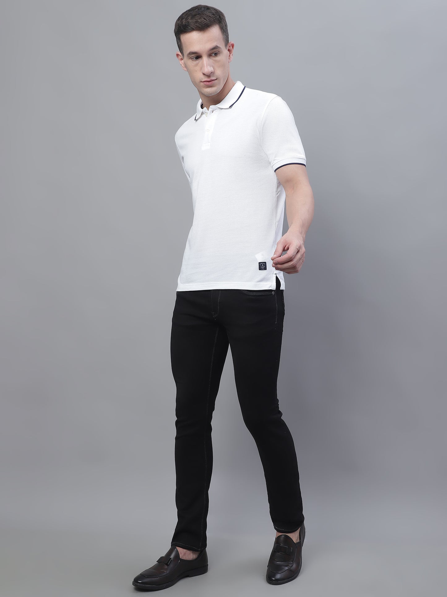 Cantabil Men White Polo Neck T-Shirt (7136117063819)