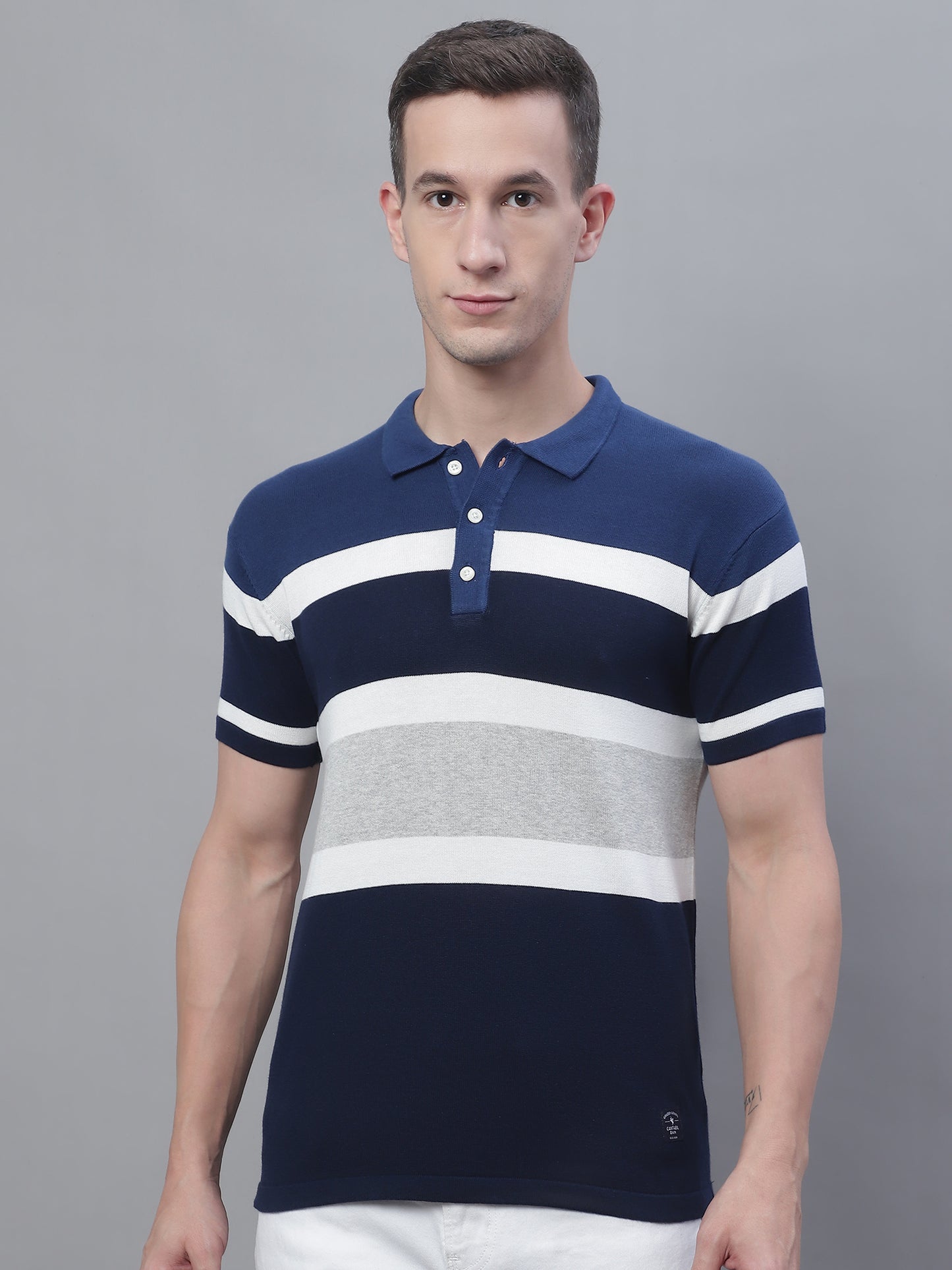 Cantabil Men Blue Polo Neck T-Shirt (7136117424267)