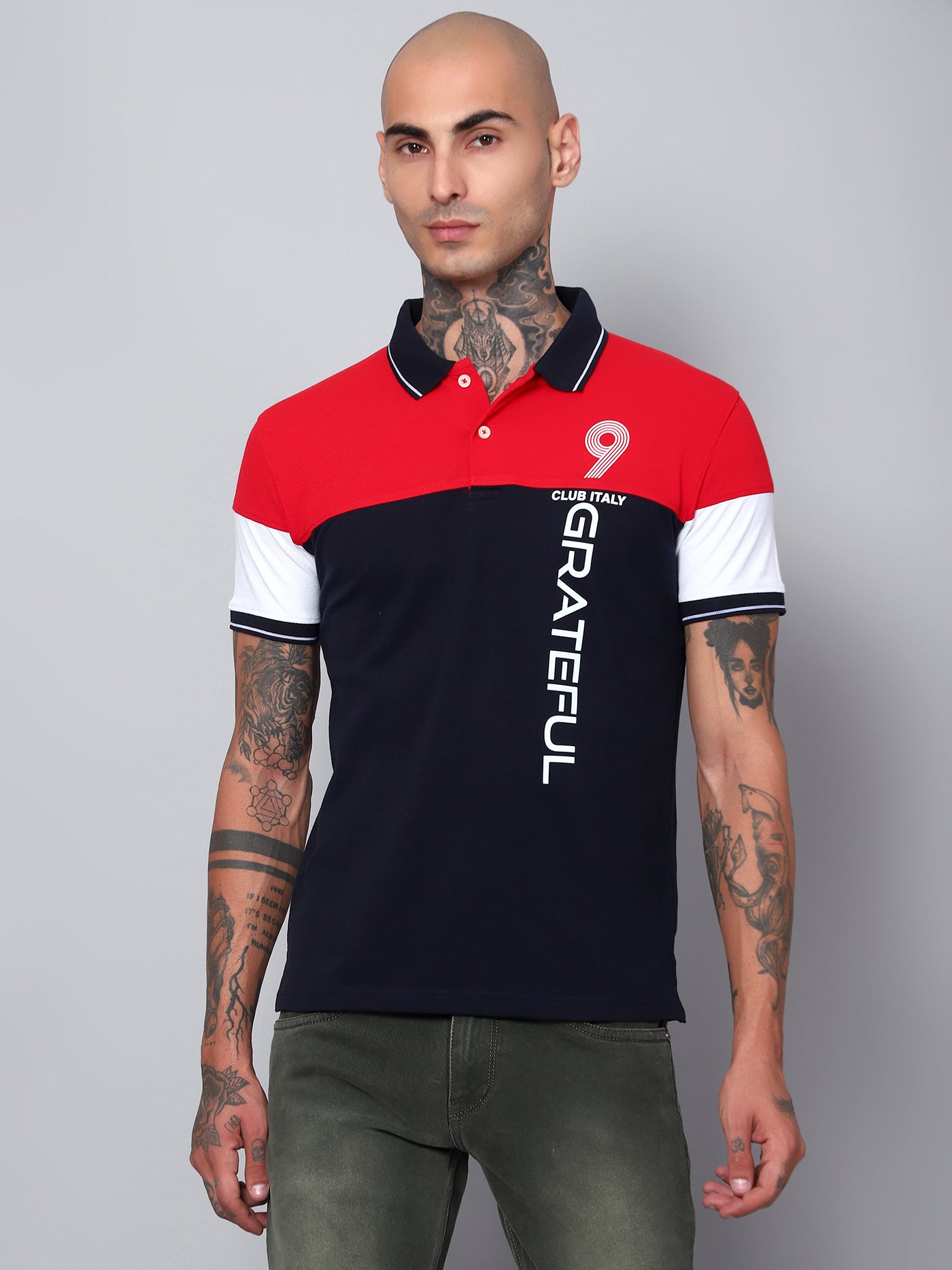 Cantabil Men Red Typographic Printed Half Sleeves Polo Neck Casual T-Shirt (7152902799499)