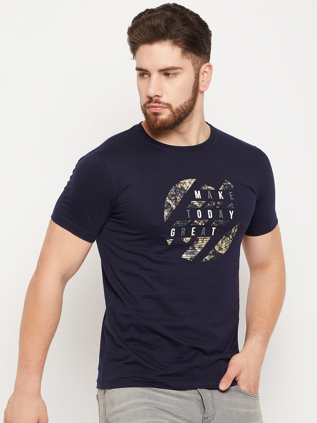 Cantabil Men Navy Round Neck T-Shirt (7135111315595)