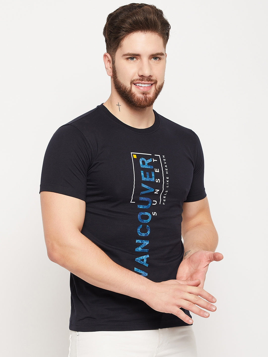 Cantabil Men Navy Round Neck T-Shirt (7135112888459)