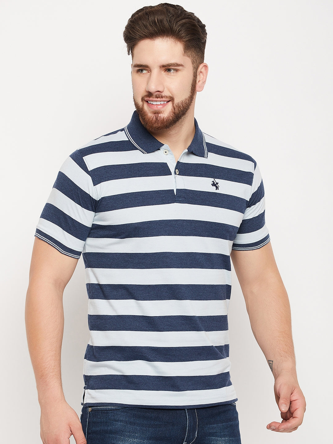 Cantabil Men Blue Melange Polo T-Shirt (7135095718027)