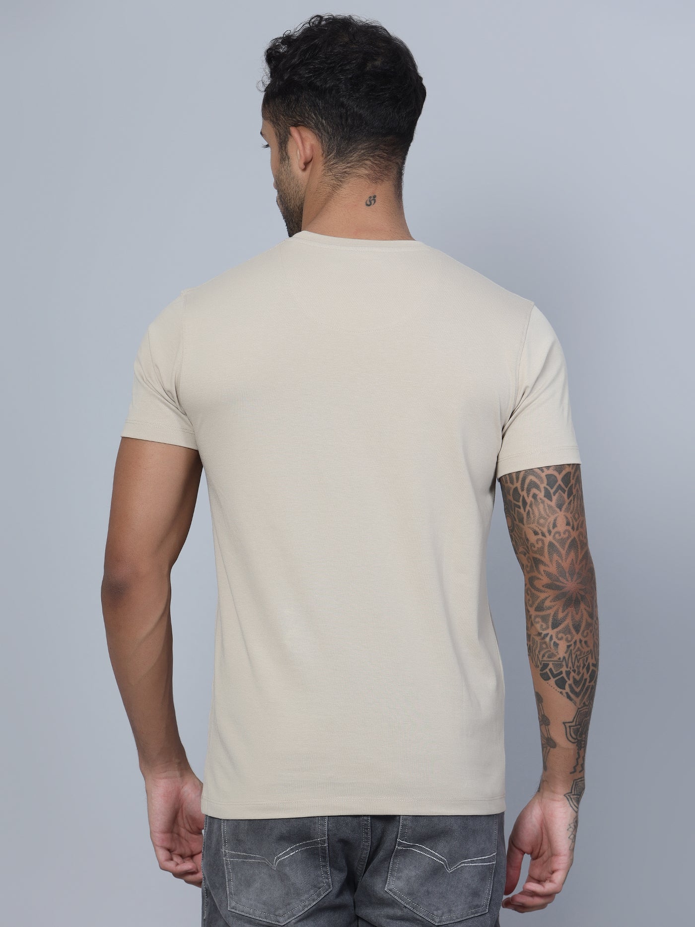 Cantabil Men Round Neck Beige T-Shirt (7134732976267)