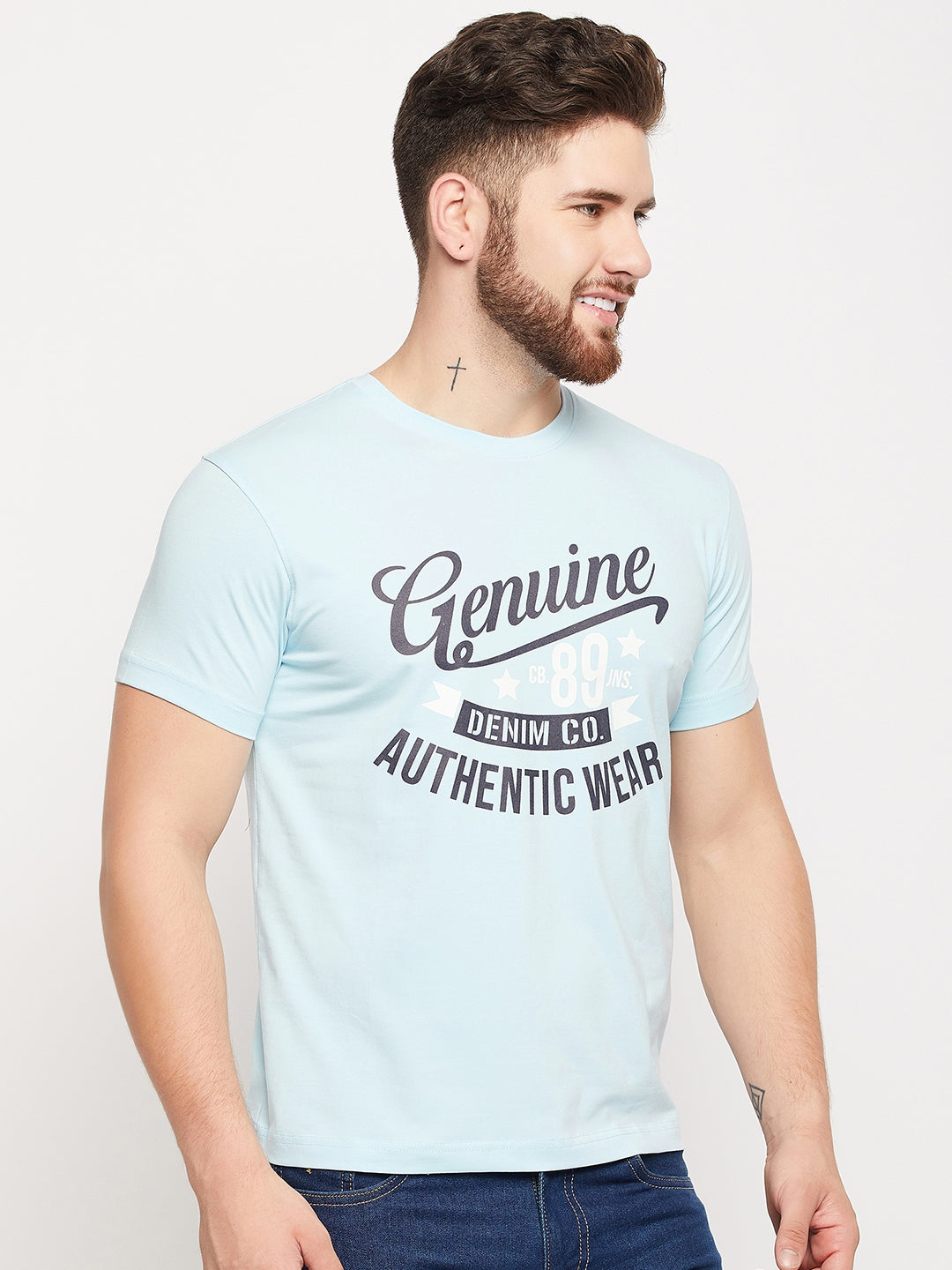 Cantabil Men Sky Round Neck T-Shirt (7135137955979)