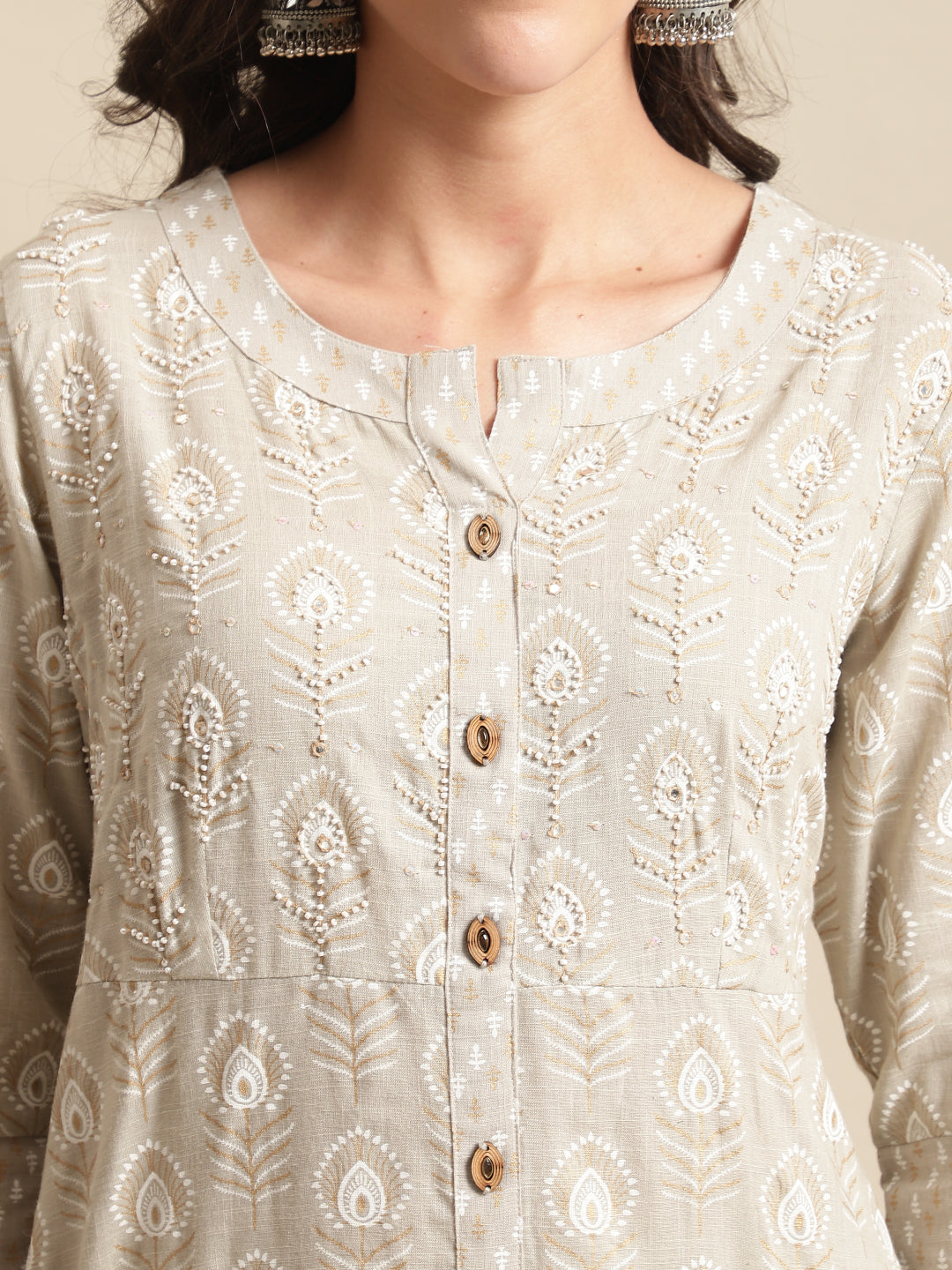 Cantabil Womens Cream Kurti Plazzo Set (7066469957771)