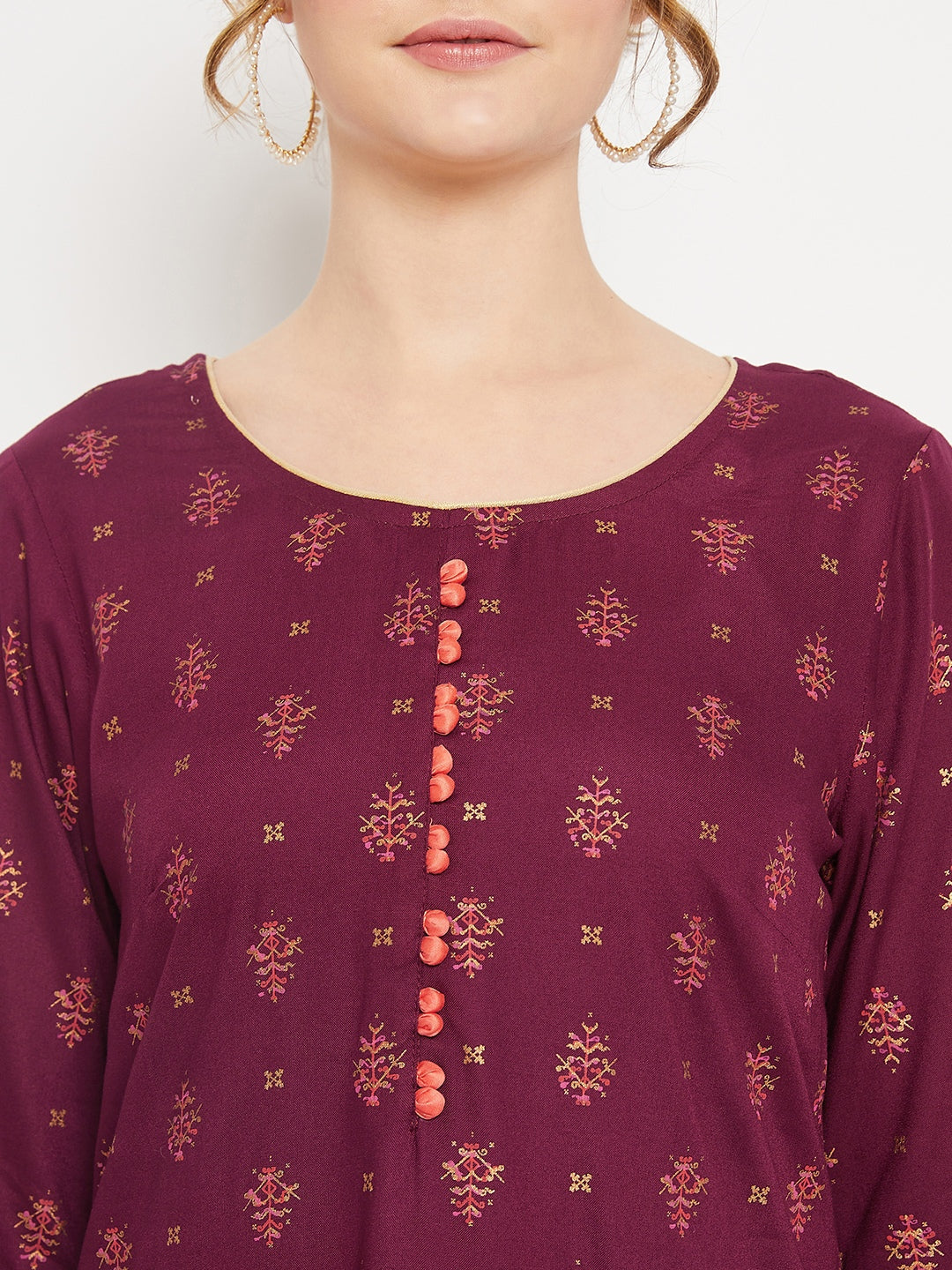 Cantabil Women Wine Kurta Palazzo Set (7086598094987)