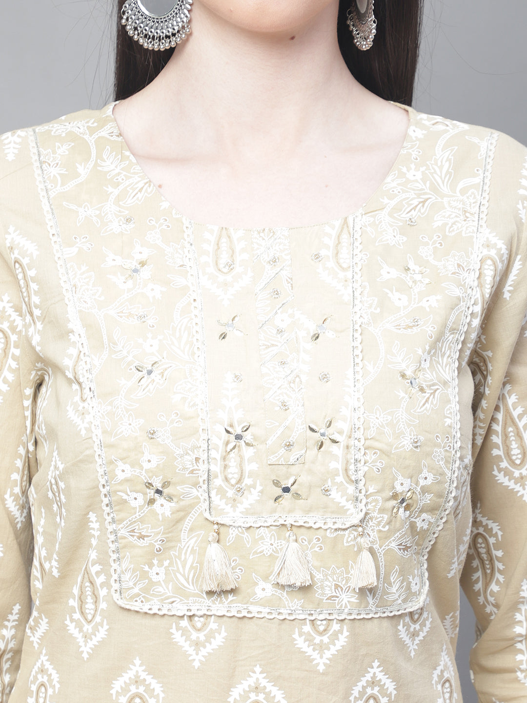 Cantabil Women Beige Kurti Plazzo Set (7114304618635)